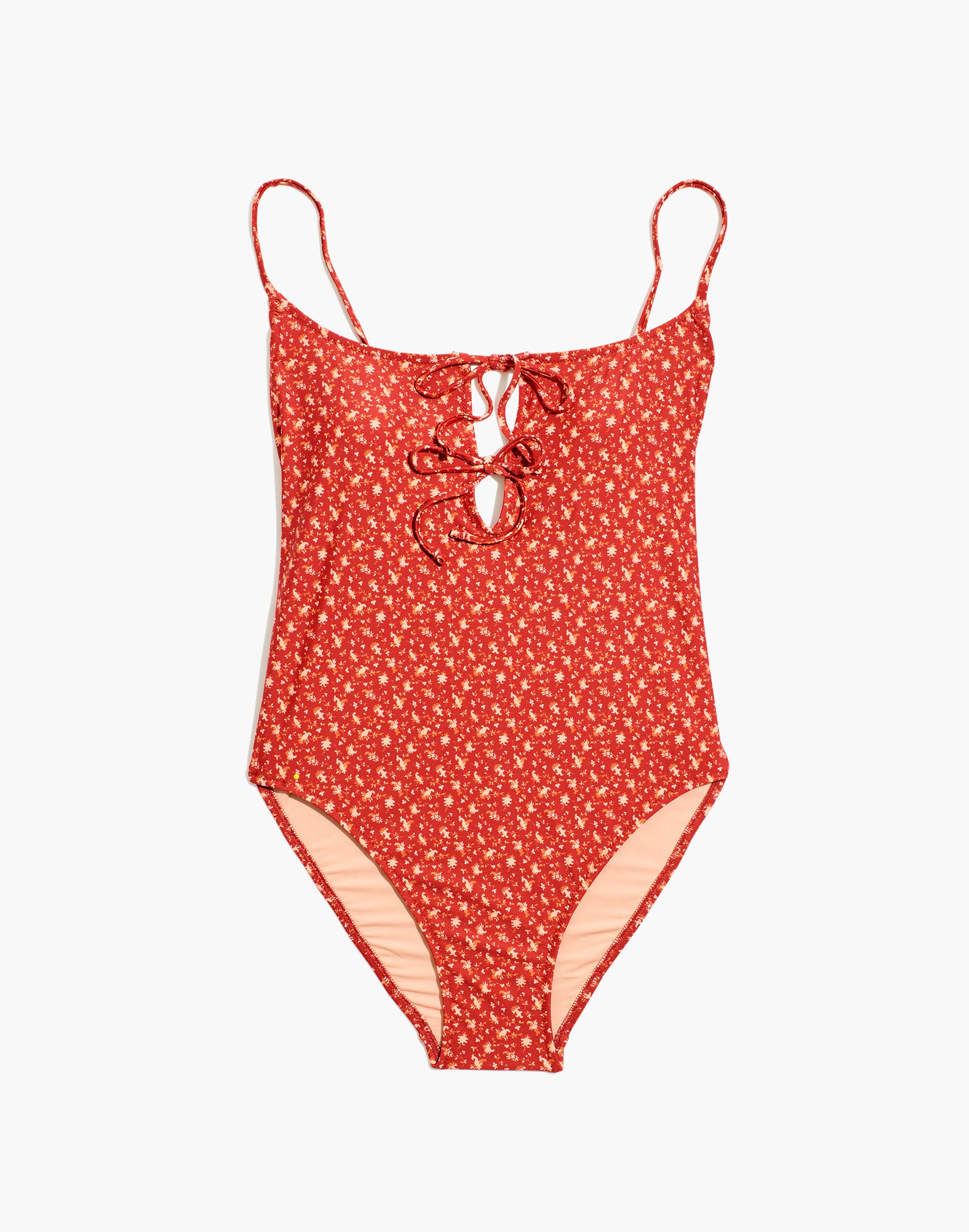 Madewell Second Wave Tie-Front One-Piece Swimsuit in Ditsy Floral