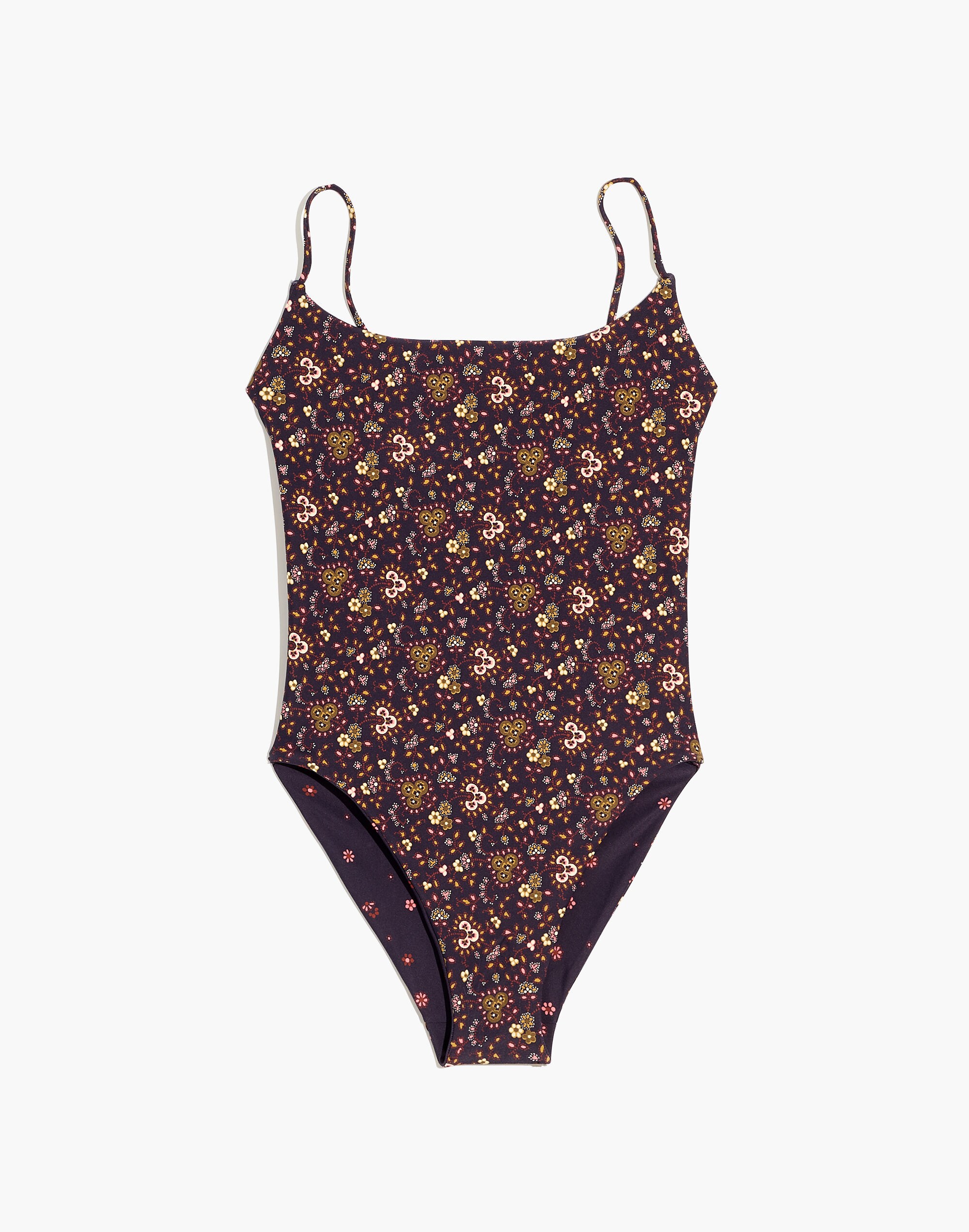 Madewell Second Wave Reversible Spaghetti-Strap One-Piece Swimsuit in Wildplains Floral