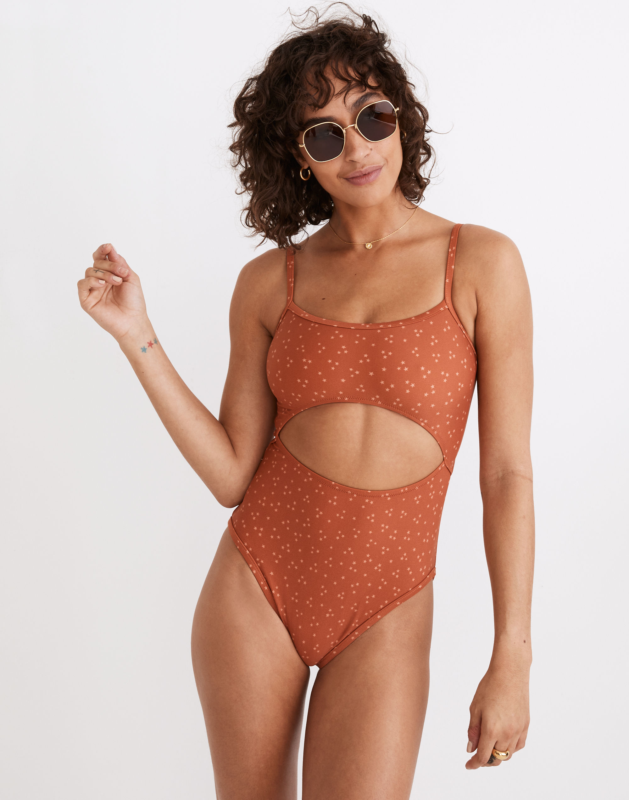 Madewell Second Wave Cutout One-Piece Swimsuit in Night Stars