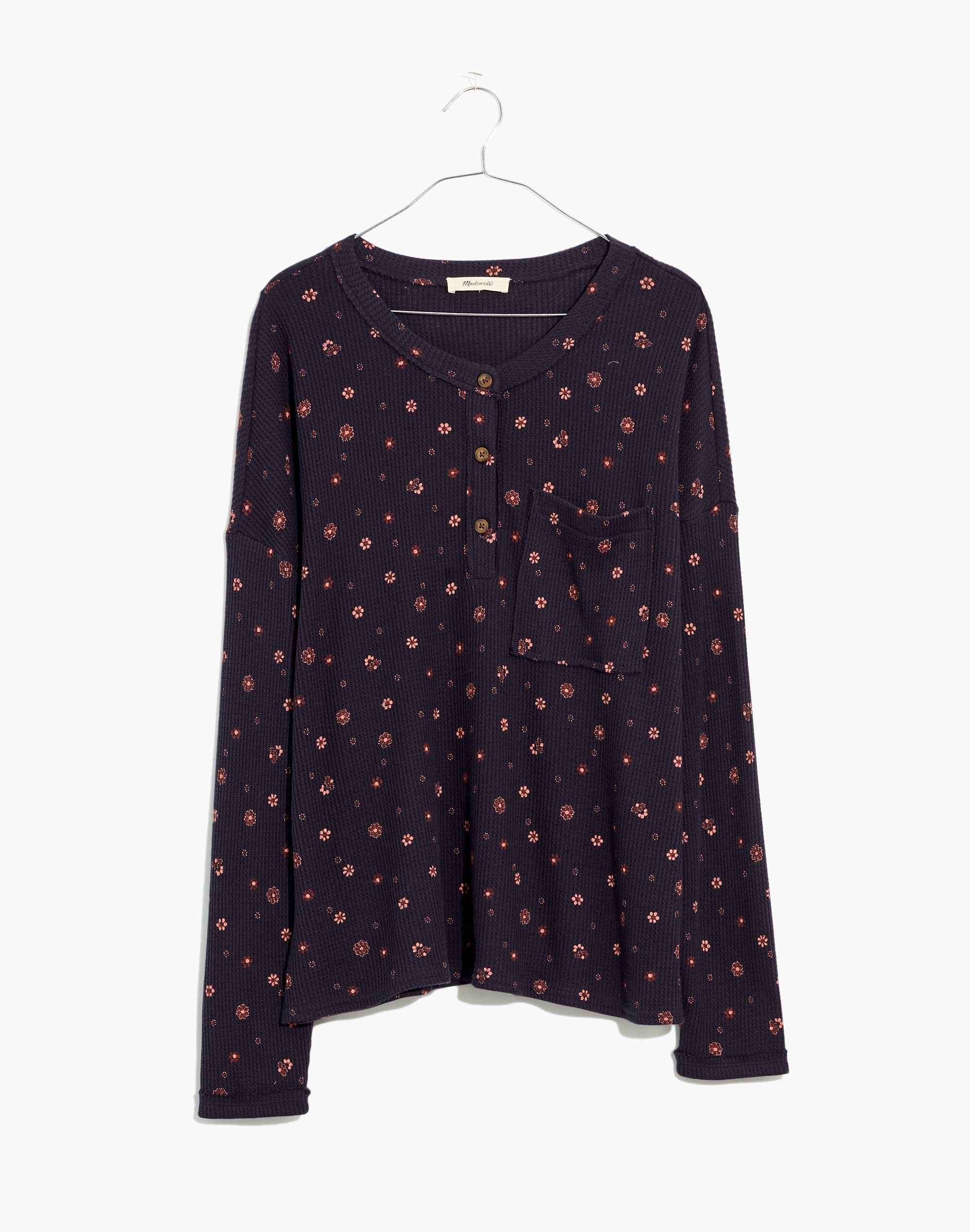 Waffle Knit Henley Pajama Top in Bandana Floral