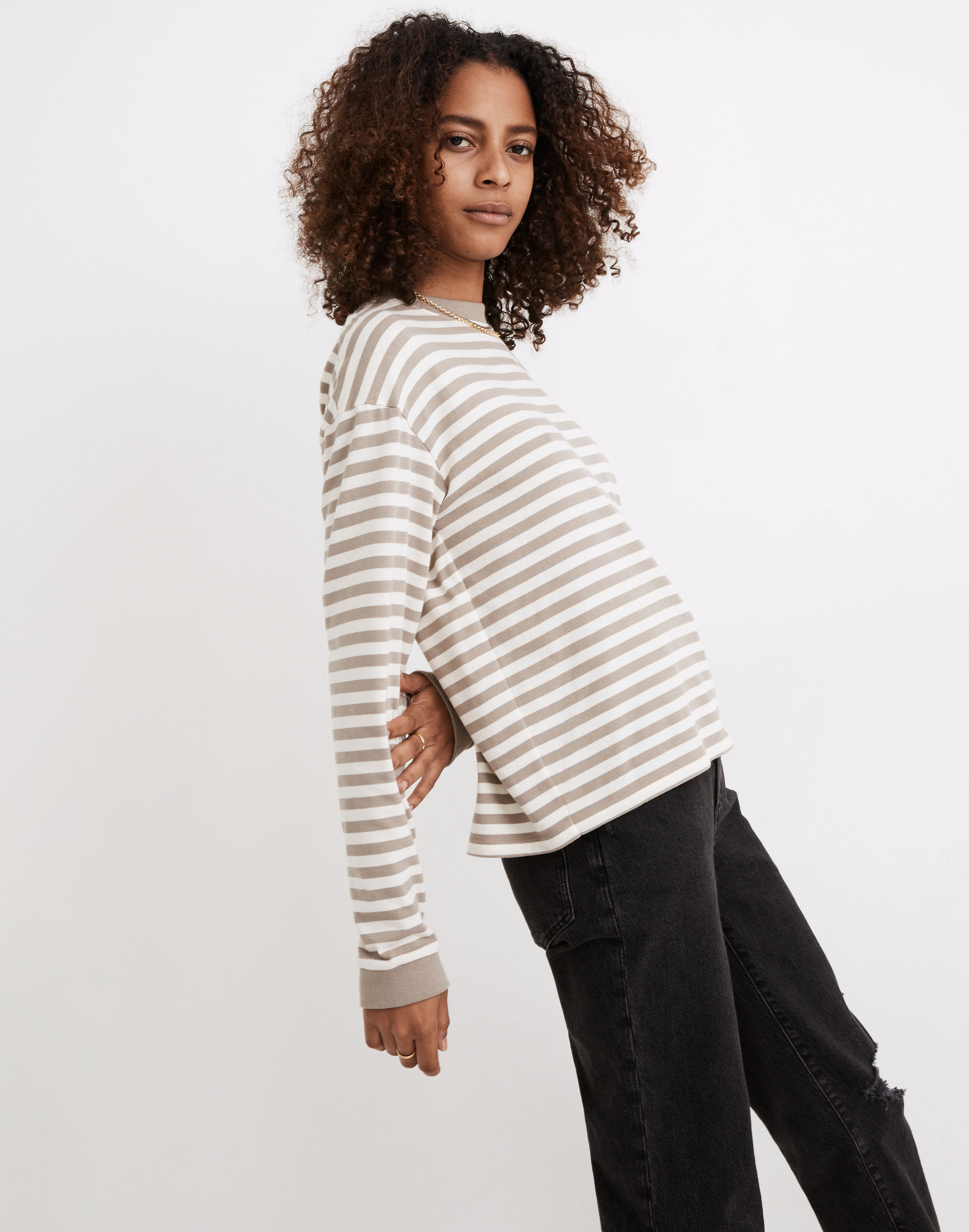 Supima&reg; Cotton Essential Long-Sleeve Tee in Stripe