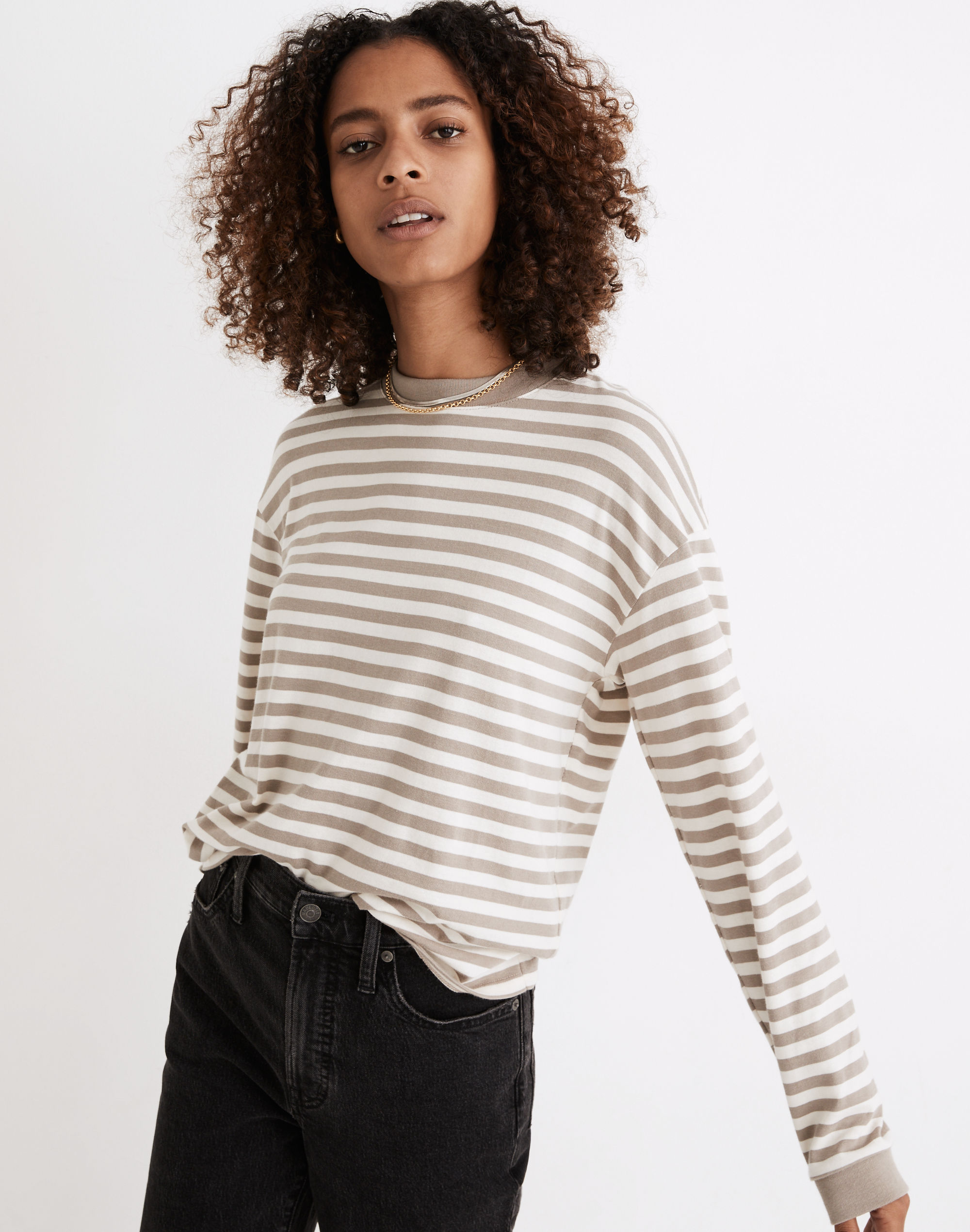 Supima&reg; Cotton Essential Long-Sleeve Tee in Stripe
