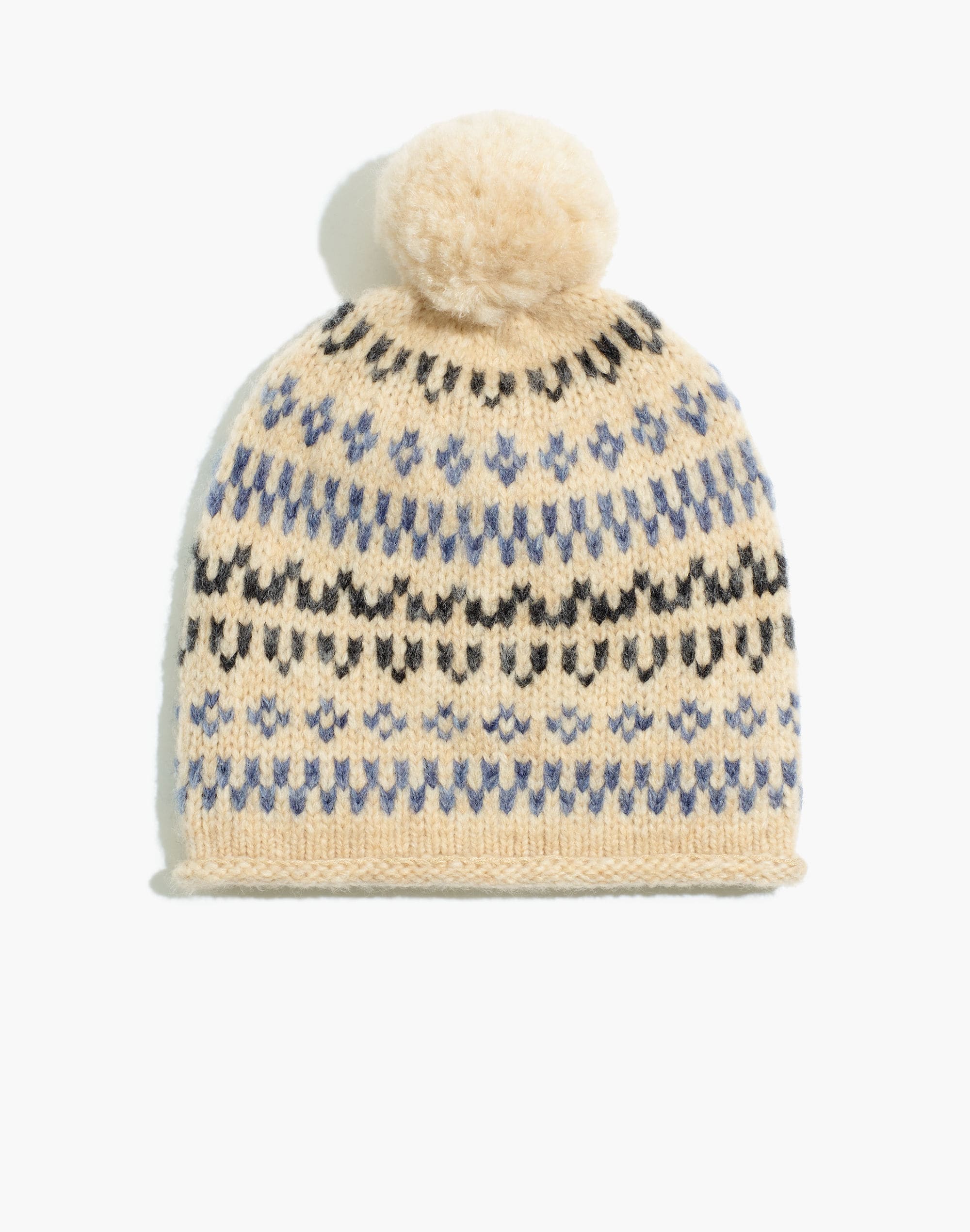 pom-pom fair isle beanie