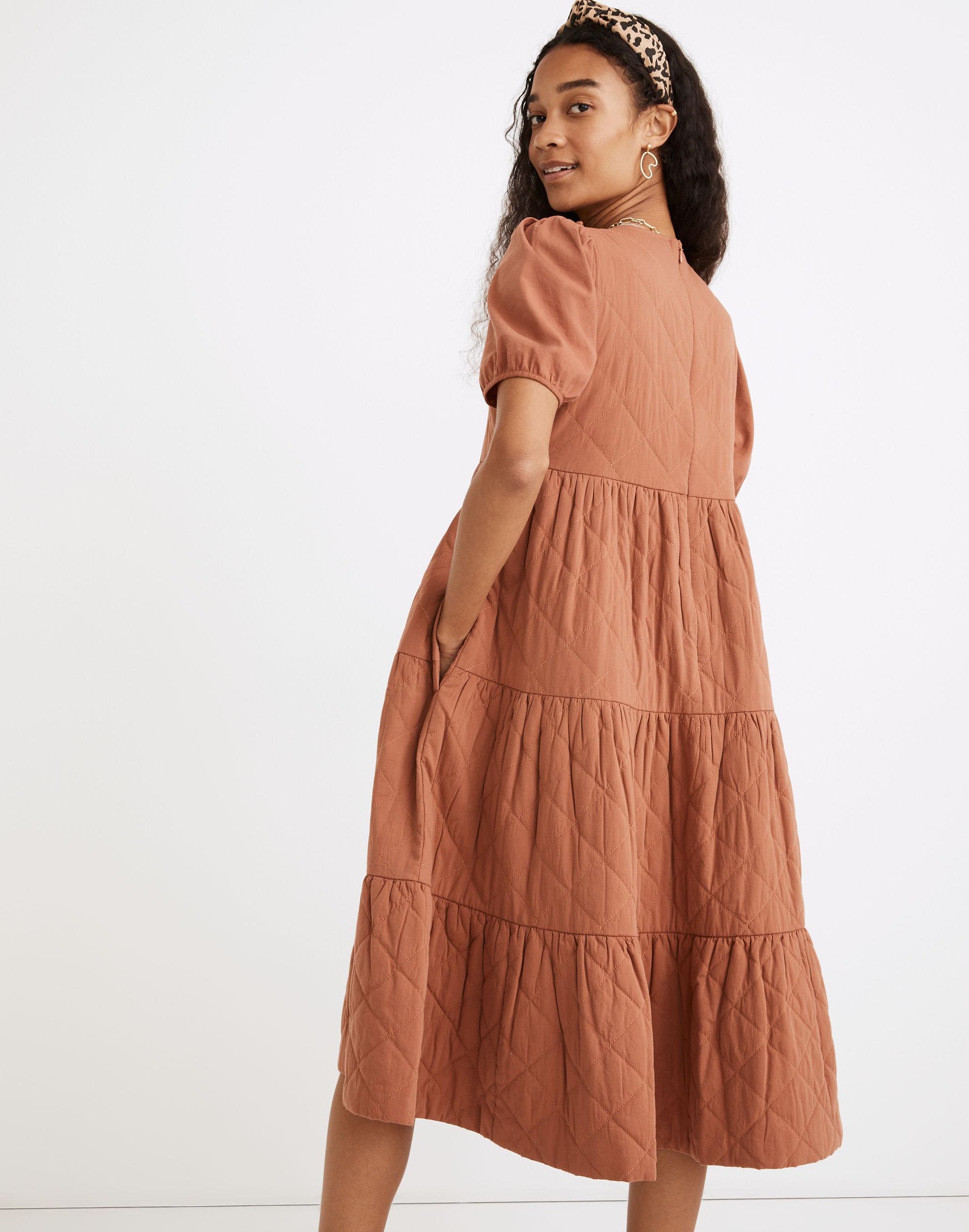 Quilted Aidy Square-Neck Tiered Midi Dress