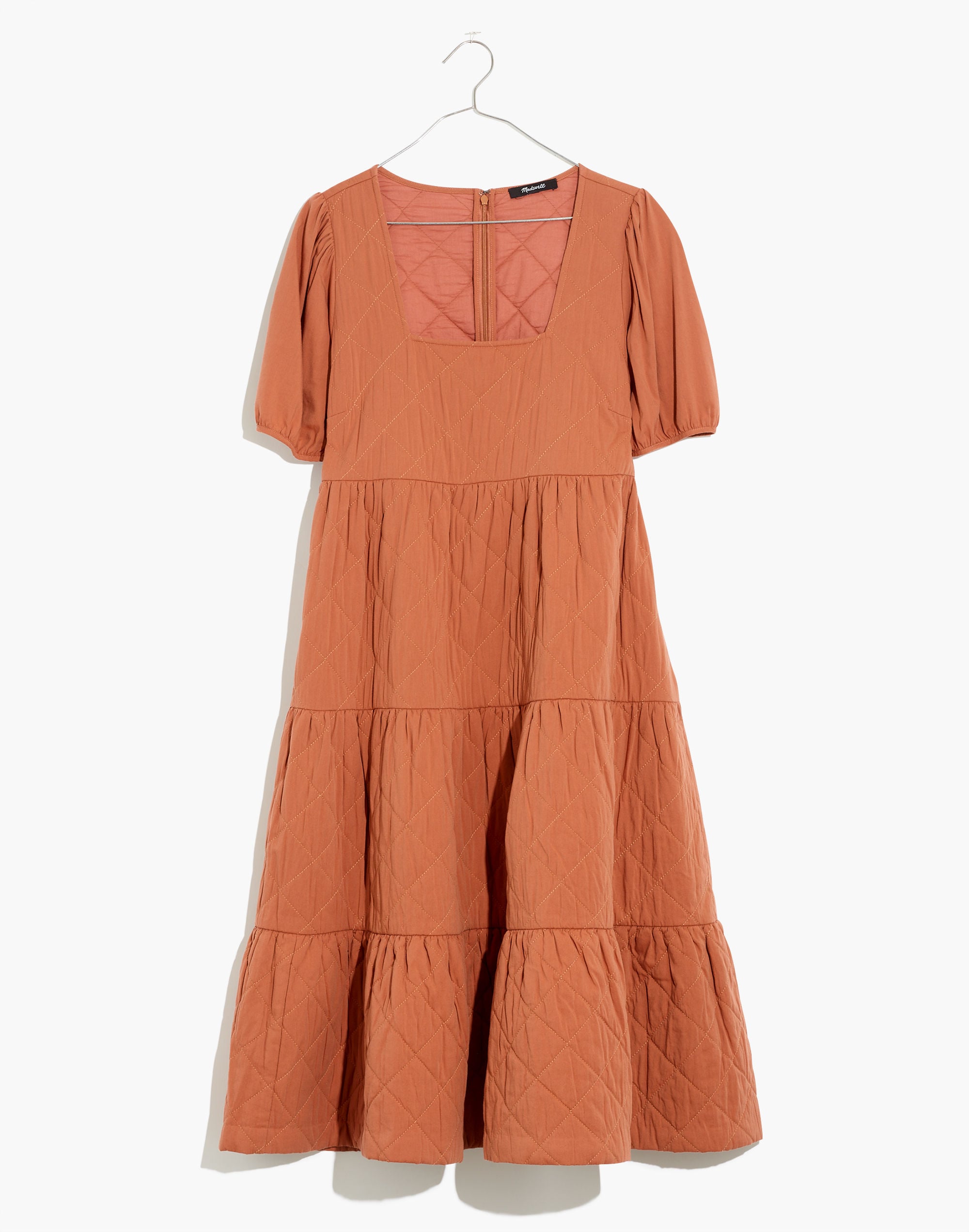 Quilted Aidy Square-Neck Tiered Midi Dress