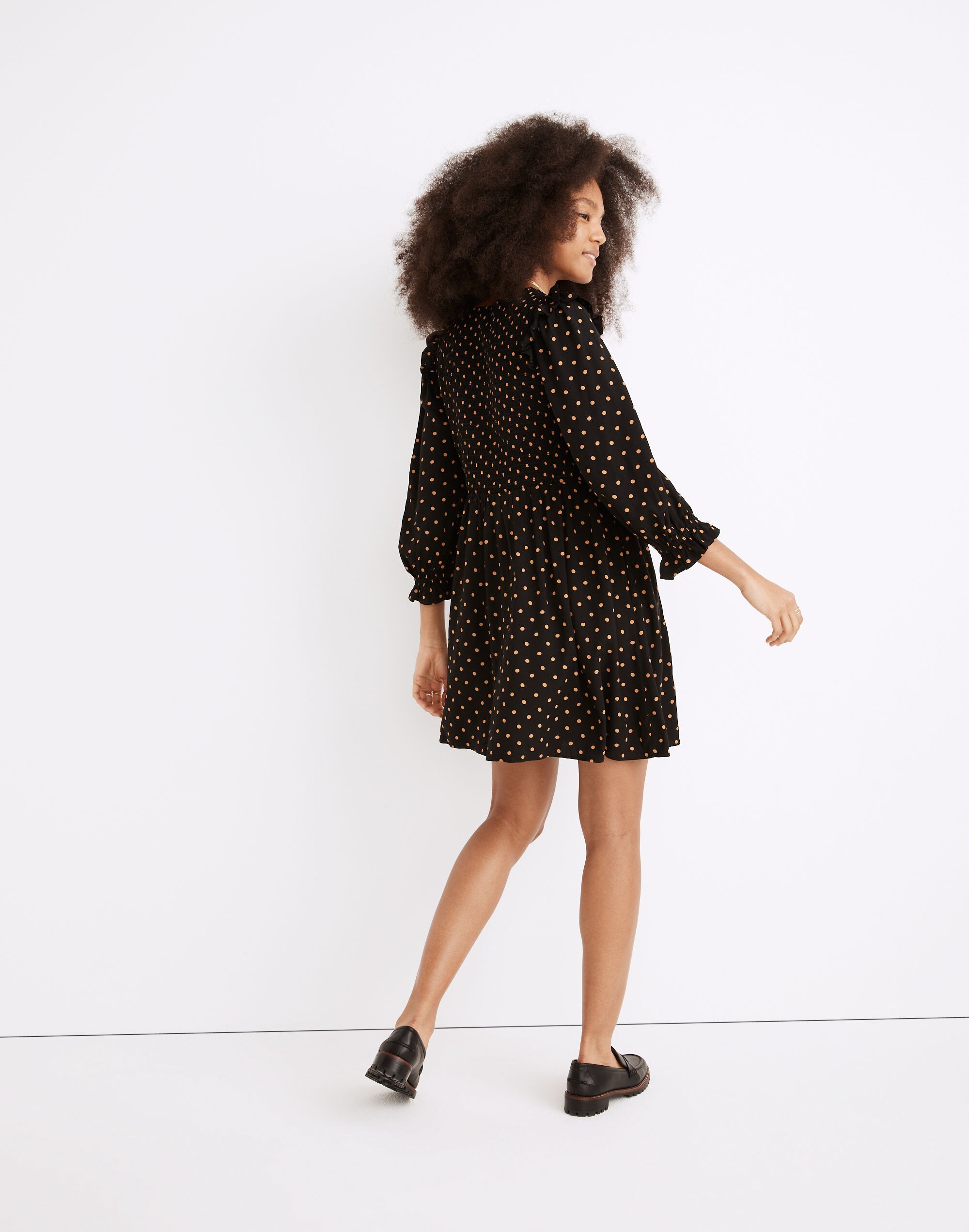 Lucie V-Neck Smocked Mini Dress in Oval Dot