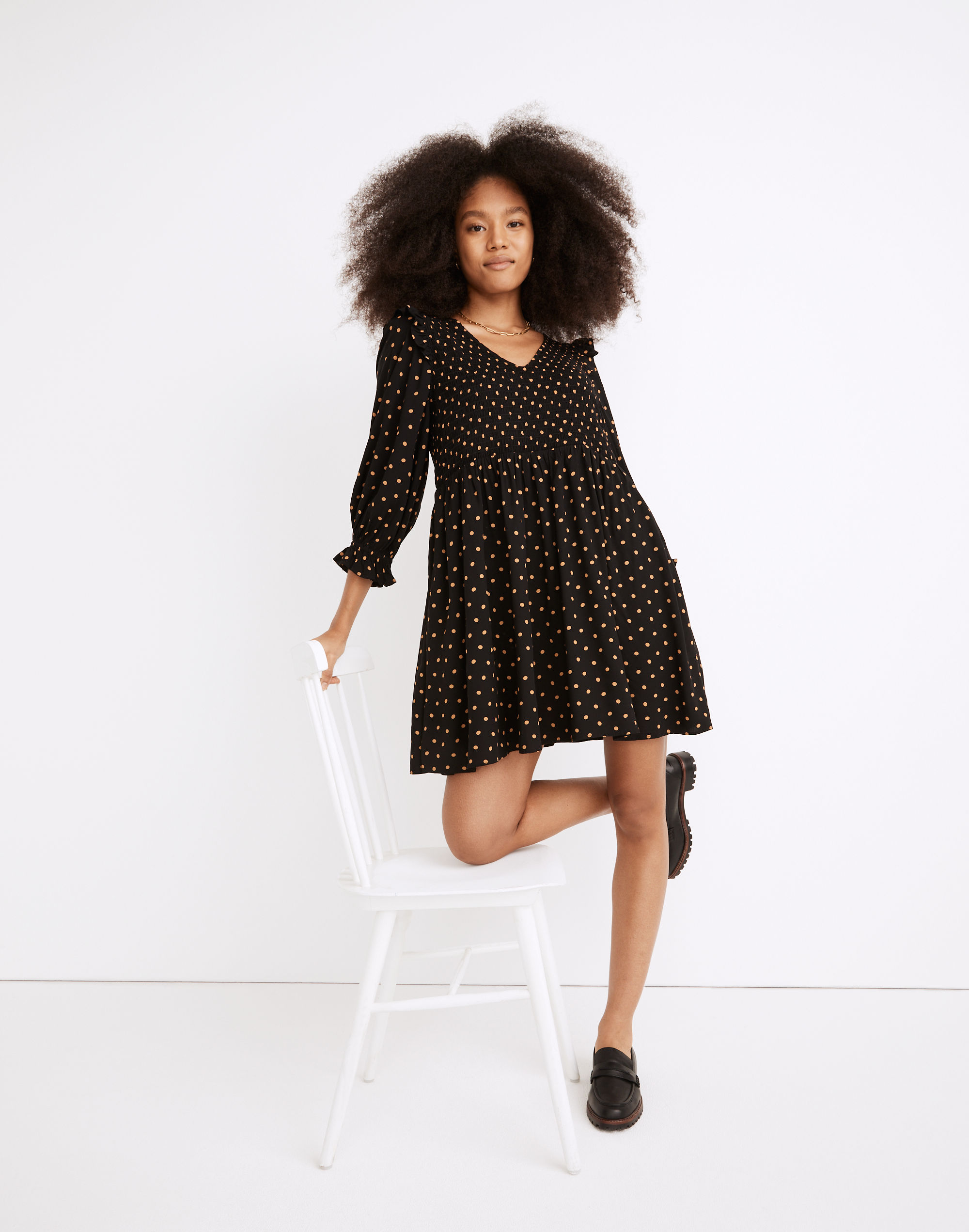 Lucie V-Neck Smocked Mini Dress in Oval Dot