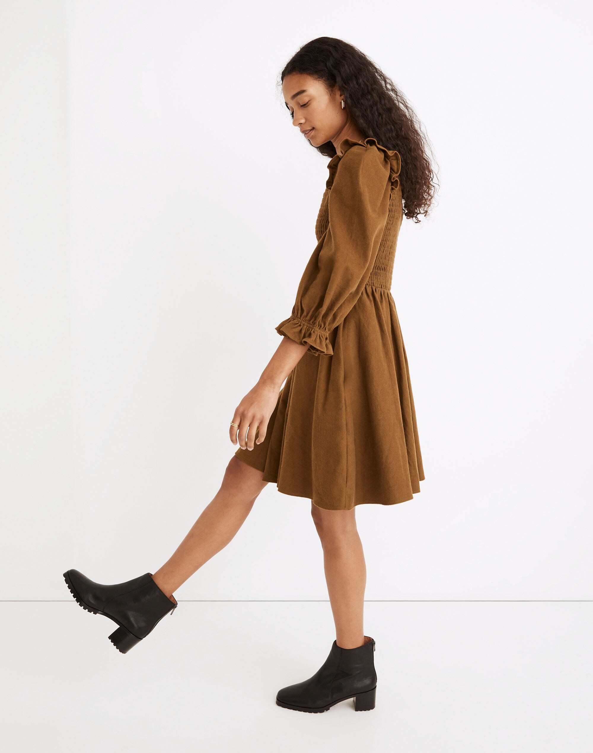 Flannel Lucie V-Neck Smocked Mini Dress