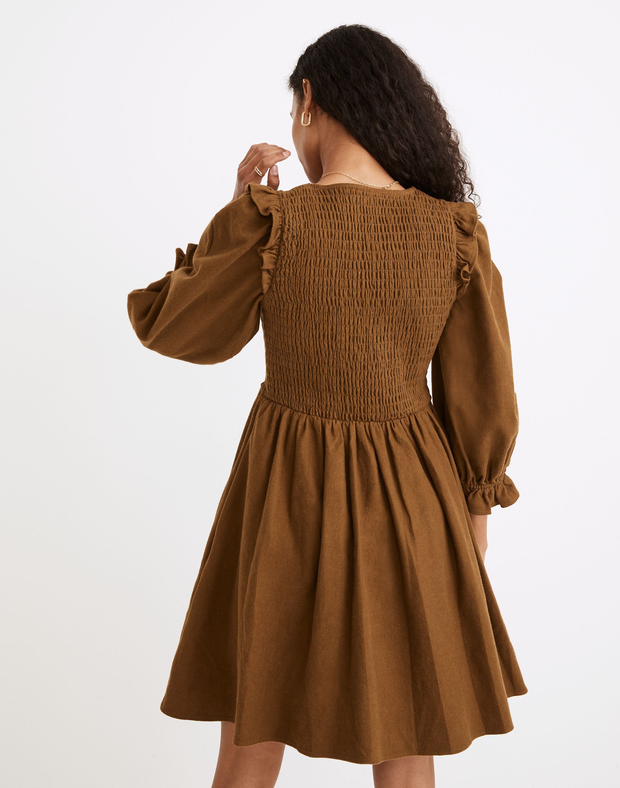 Flannel Lucie V-Neck Smocked Mini Dress