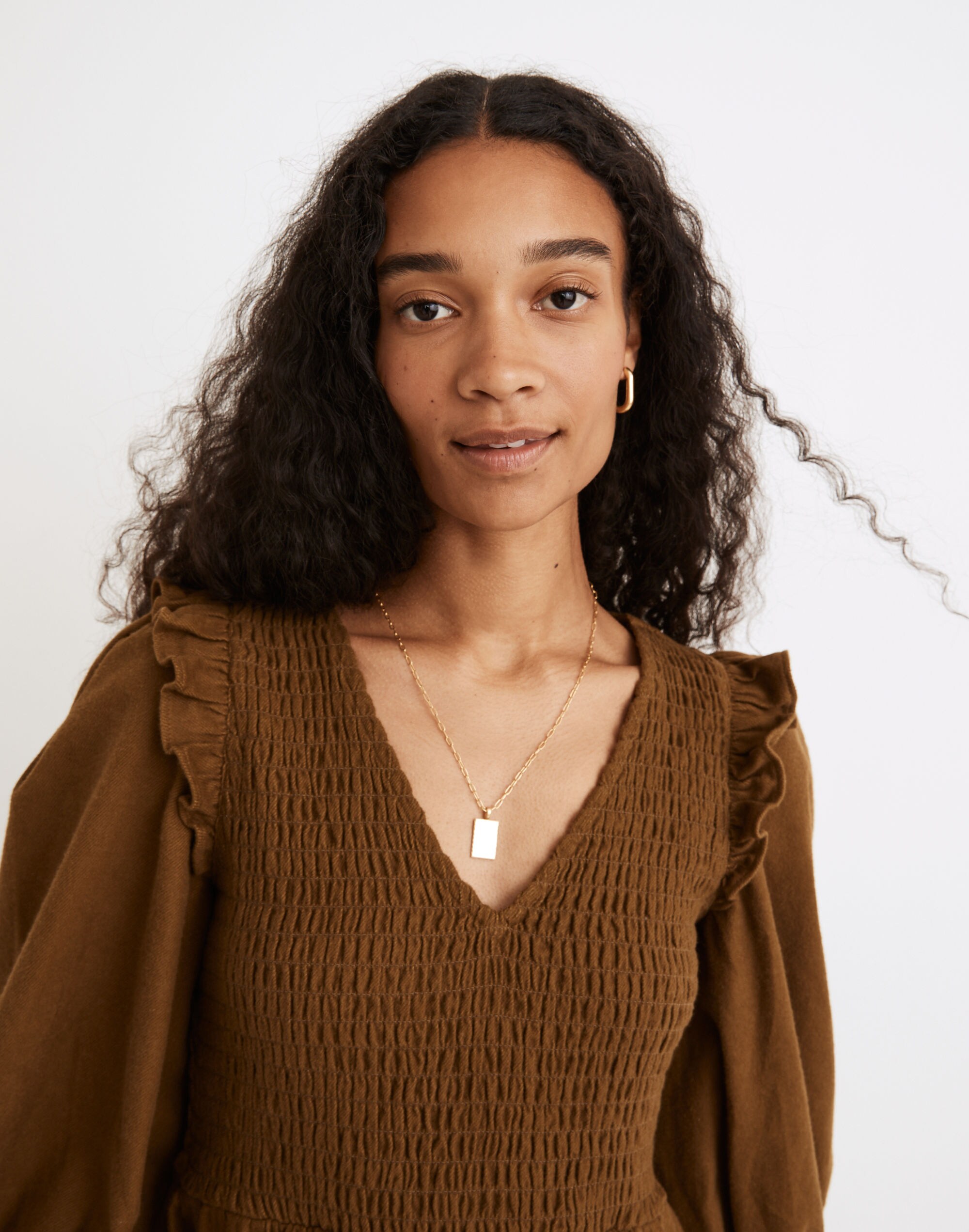 Flannel Lucie V-Neck Smocked Mini Dress