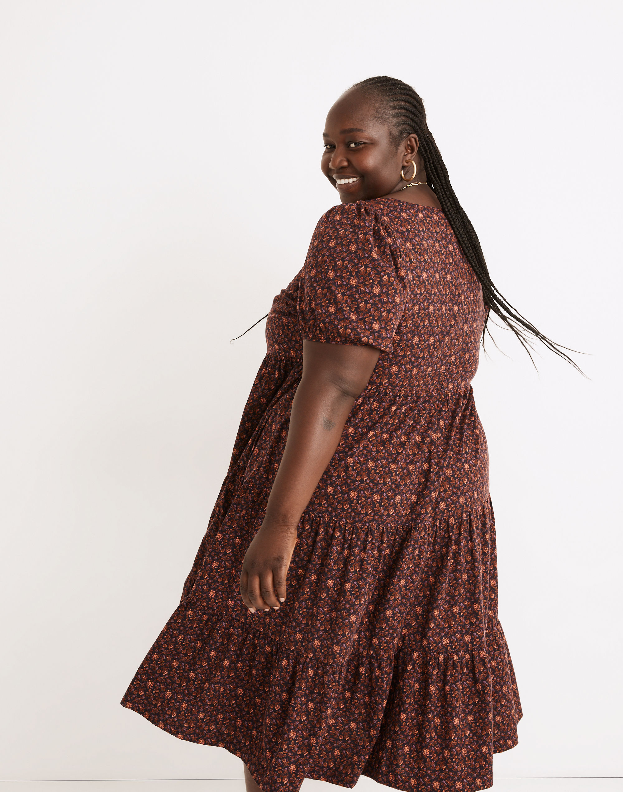 Plus Aidy Square-Neck Tiered Midi Dress in Orchard Floral | Madewell