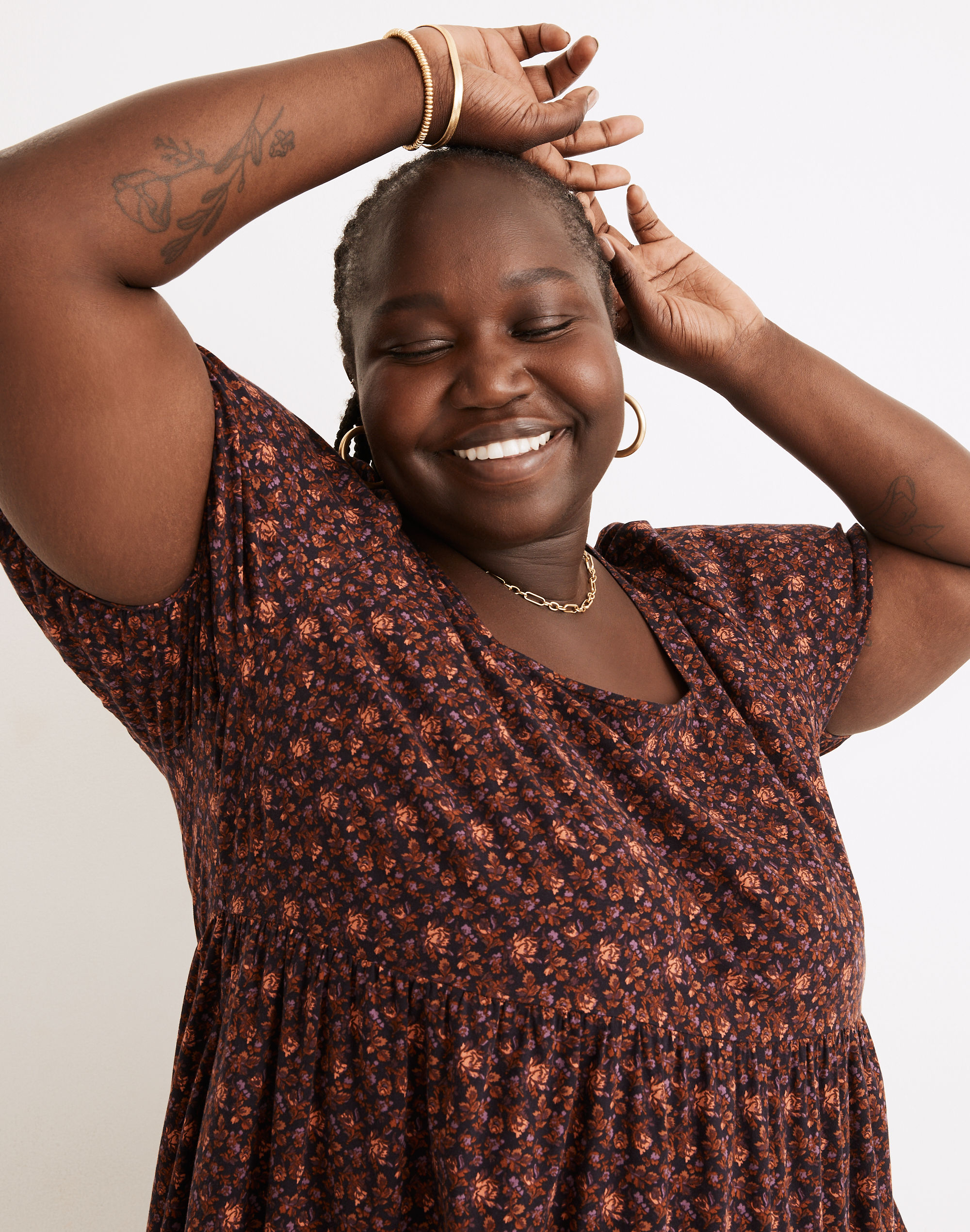 Plus Aidy Square-Neck Tiered Midi Dress in Orchard Floral | Madewell