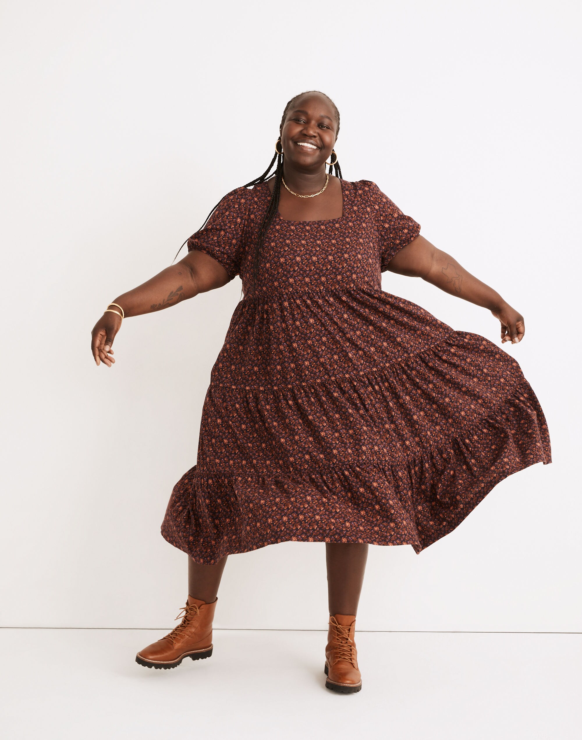 Plus Aidy Square-Neck Tiered Midi Dress in Orchard Floral | Madewell