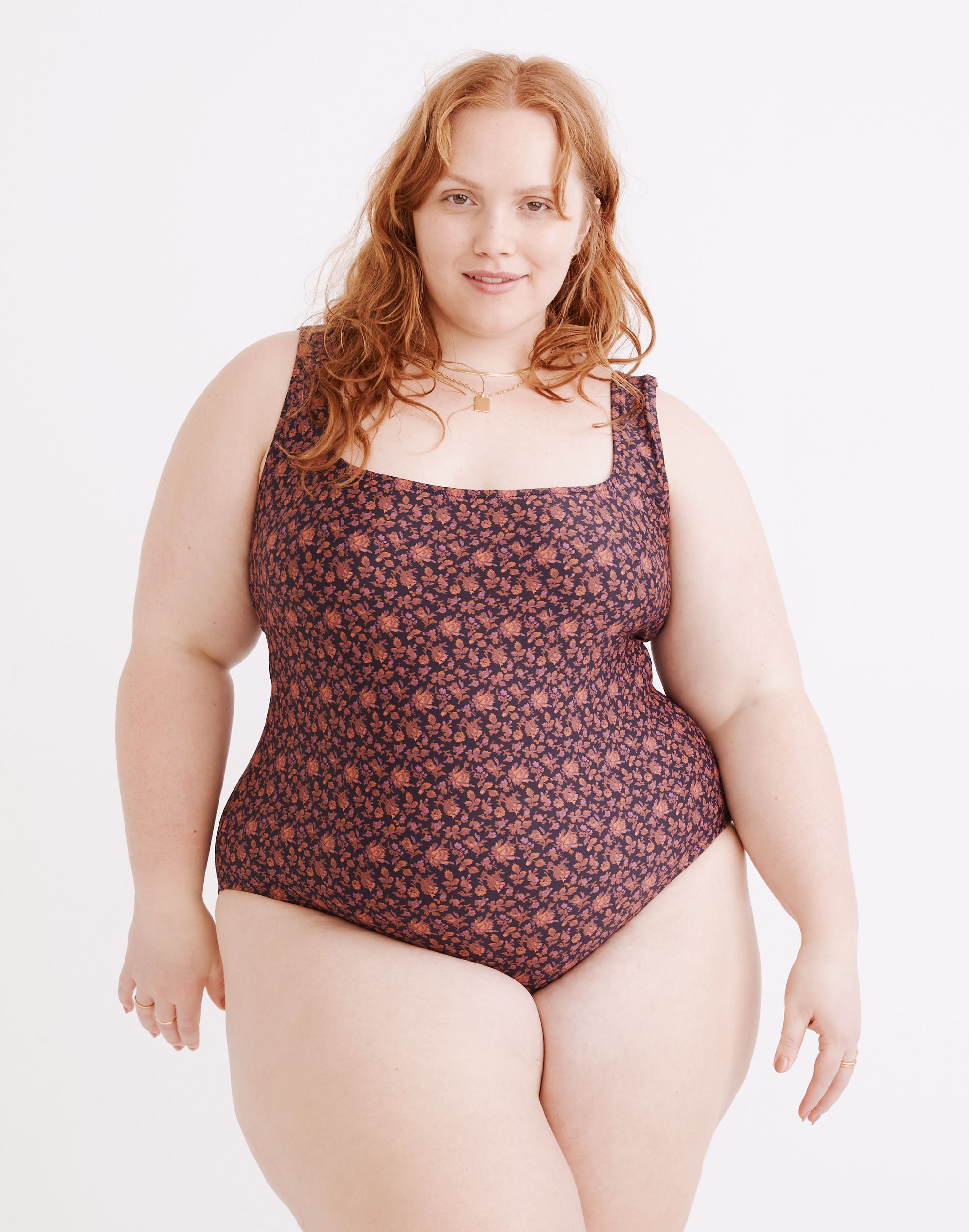 plus madewell second wave square-neck tank one-piece swimsuit in orchard floral