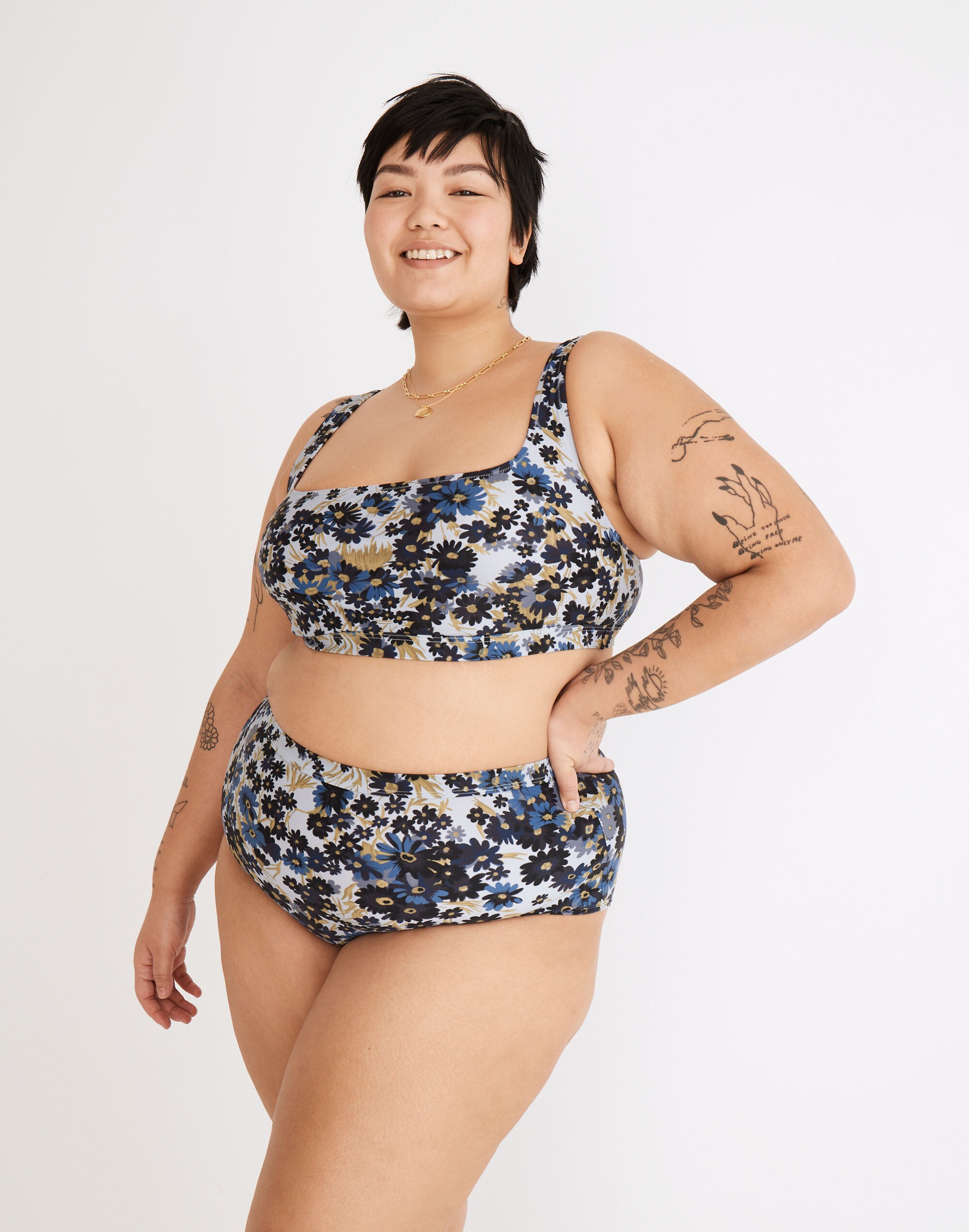 Plus Madewell Second Wave Retro High-Waisted Bikini Bottom in Daisy Reverie