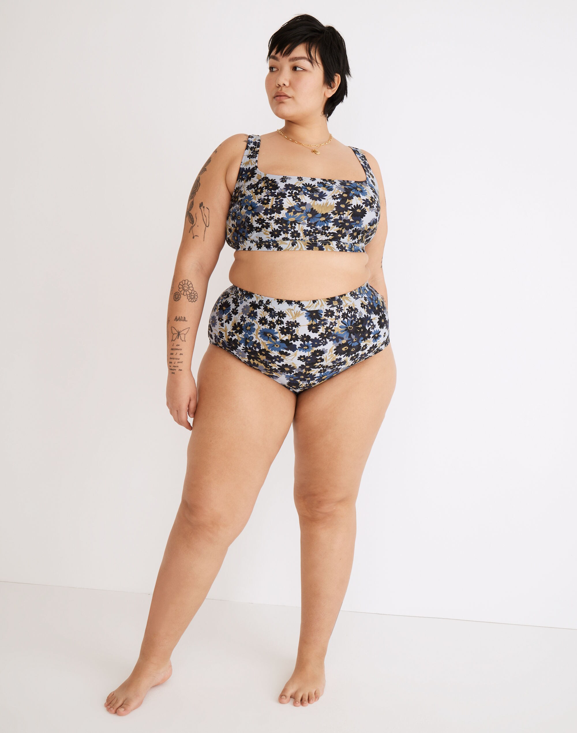 Plus Madewell Second Wave Retro High-Waisted Bikini Bottom in Daisy Reverie