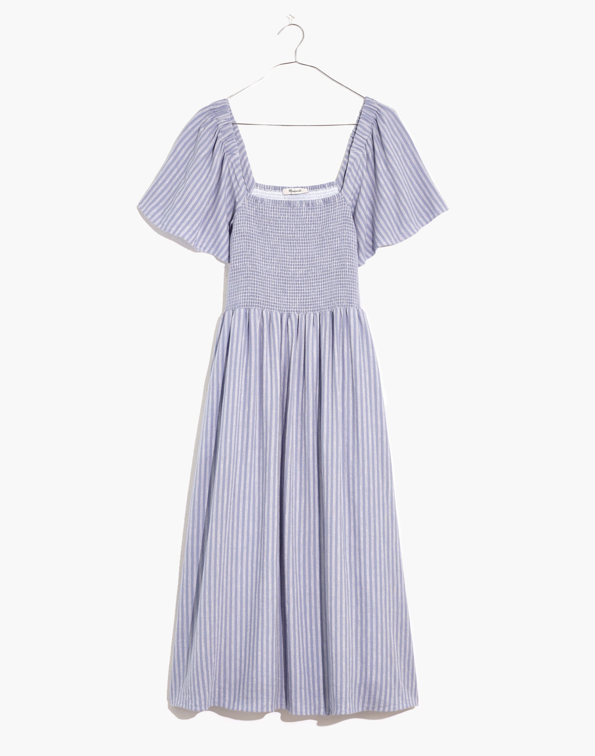 Petite Linen-Blend Lucie Smocked Midi Dress in Stripe