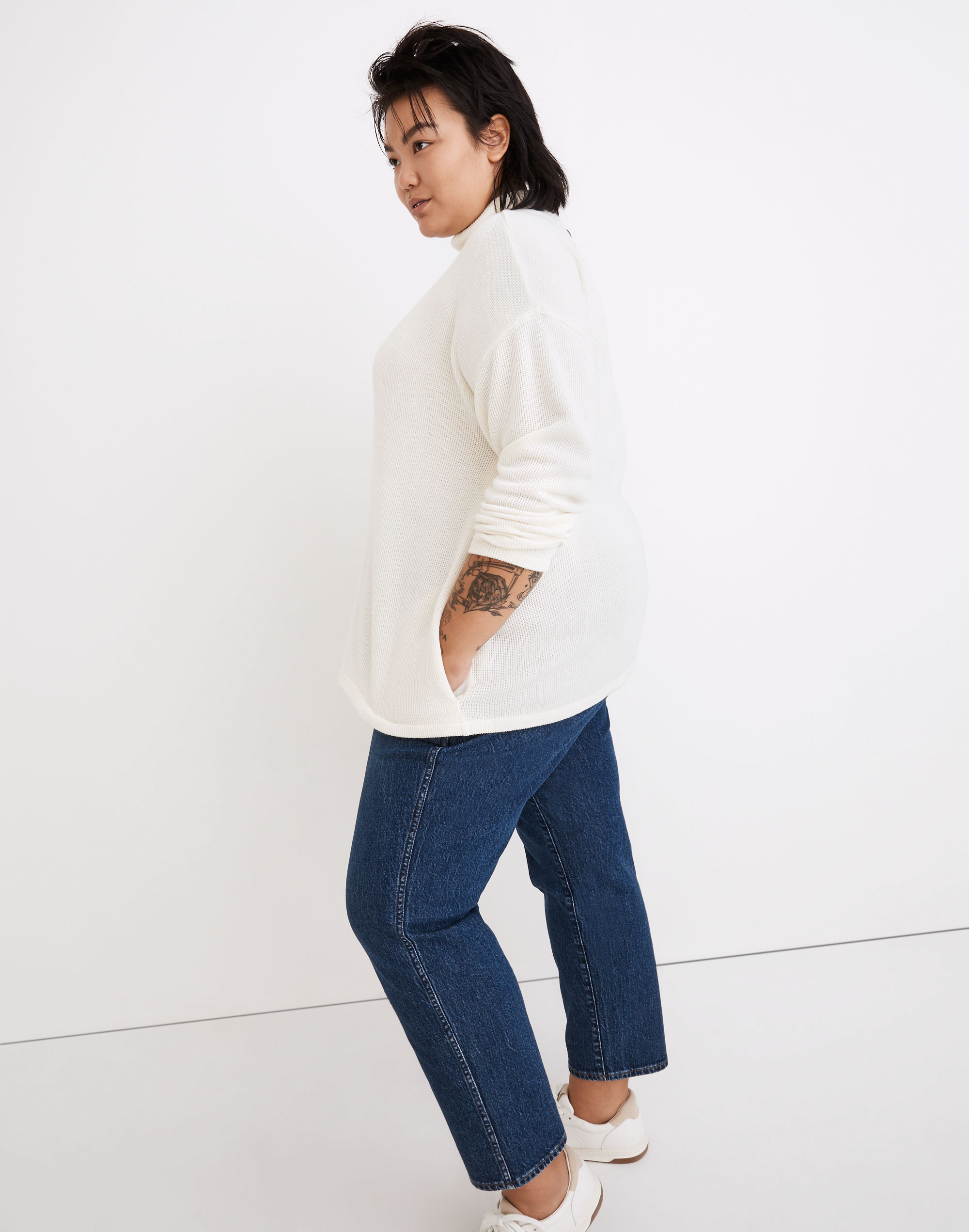 Plus Mockneck Button-Back Top