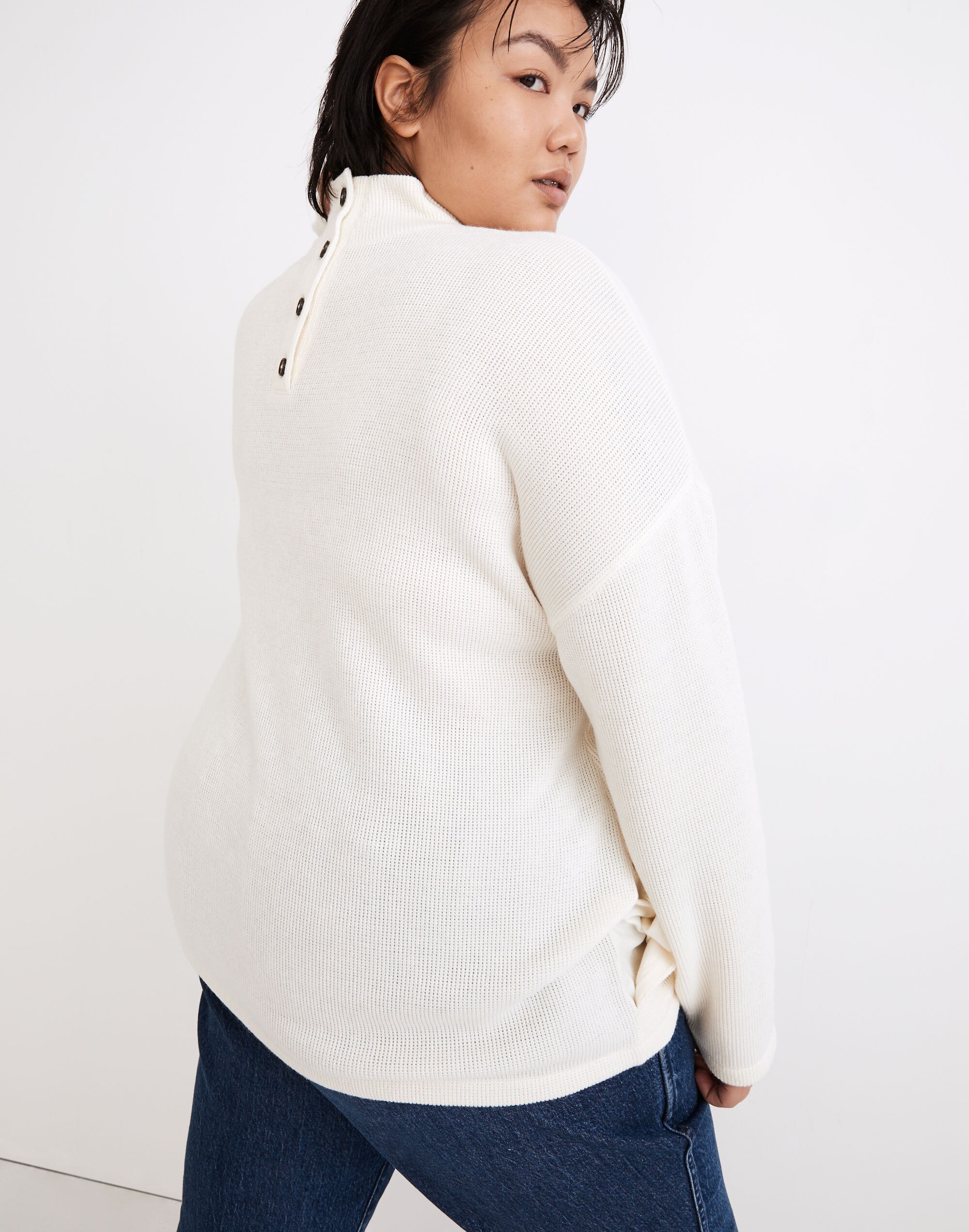 Plus Mockneck Button-Back Top