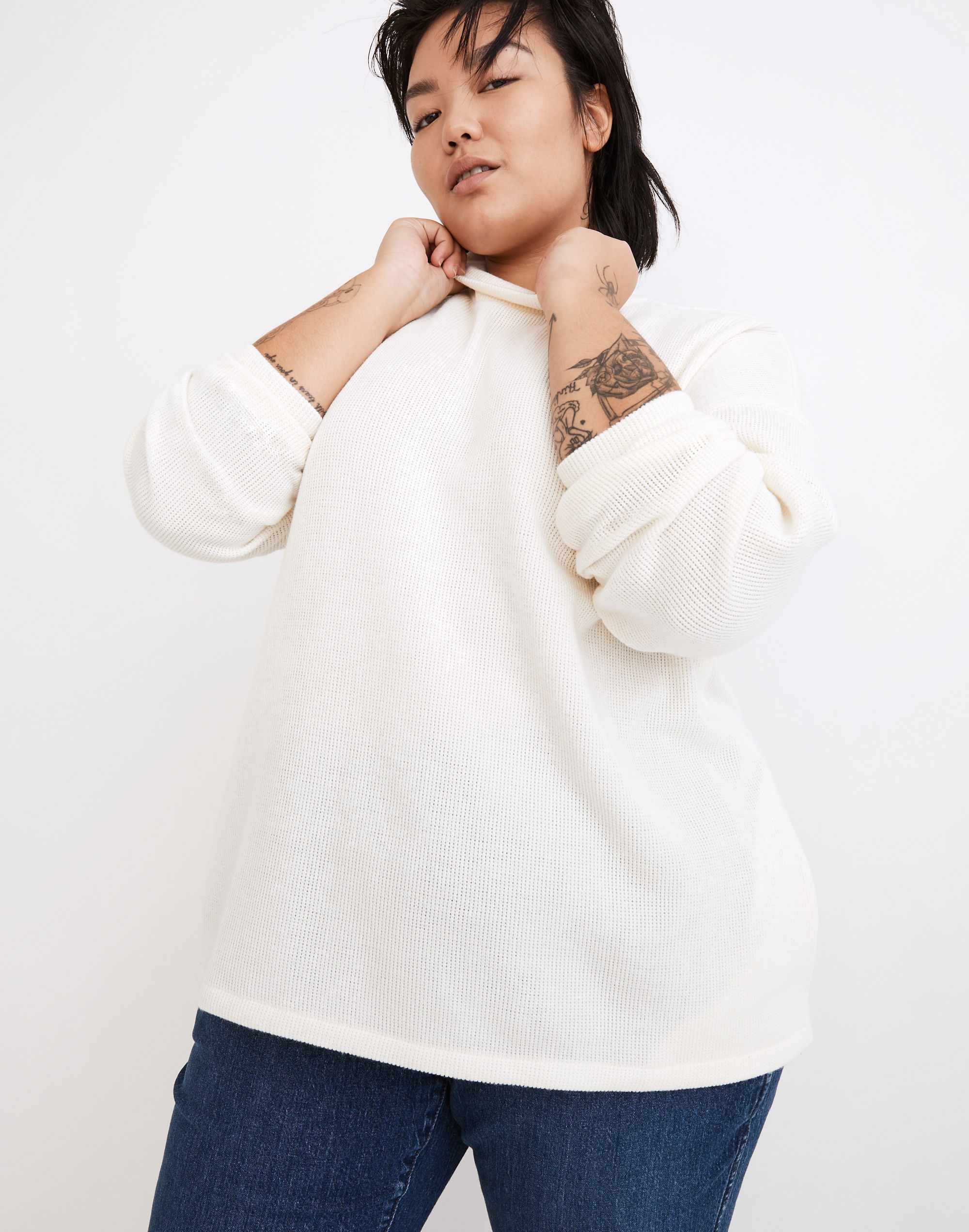 Plus Mockneck Button-Back Top