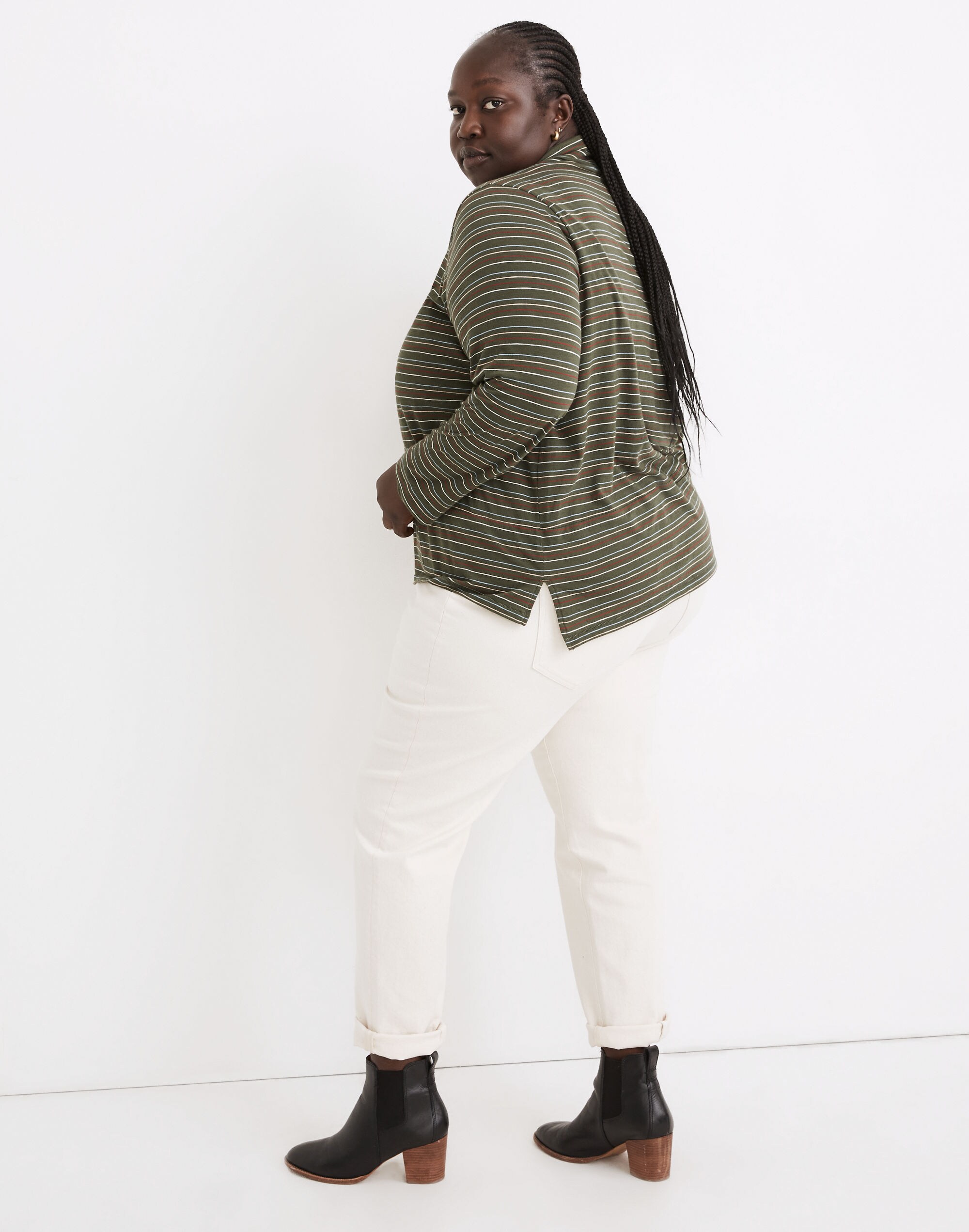 Plus Whisper Cotton Turtleneck in Ivorton Stripe