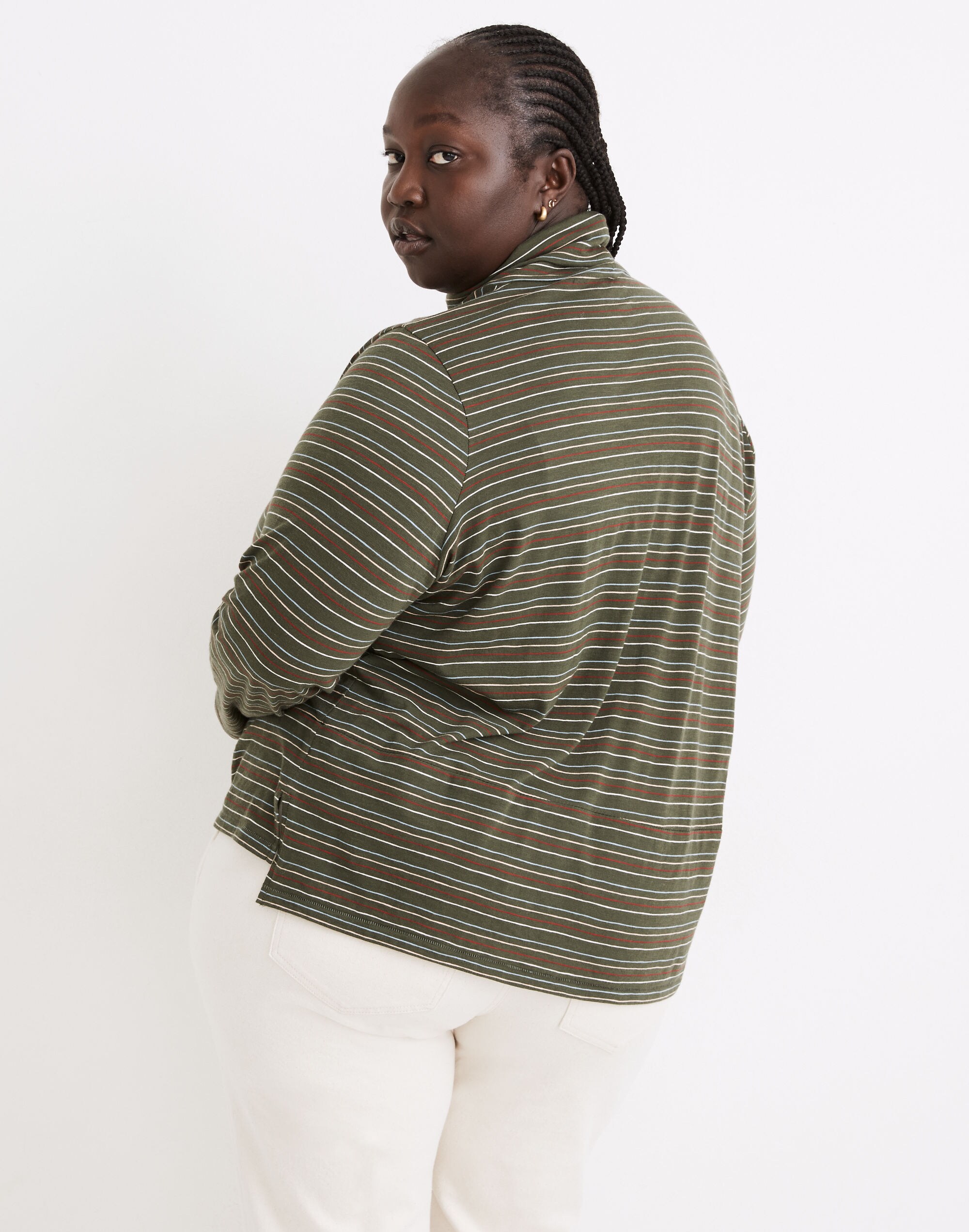 Plus Whisper Cotton Turtleneck in Ivorton Stripe