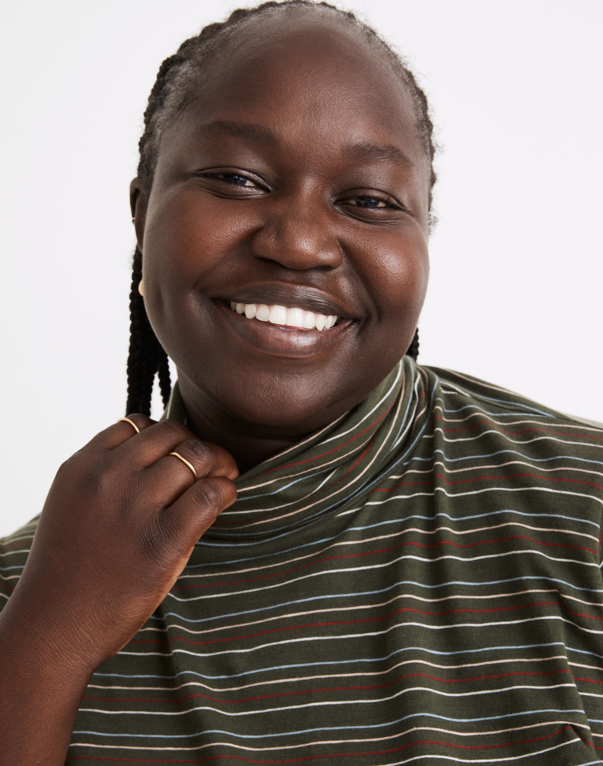 Plus Whisper Cotton Turtleneck in Ivorton Stripe