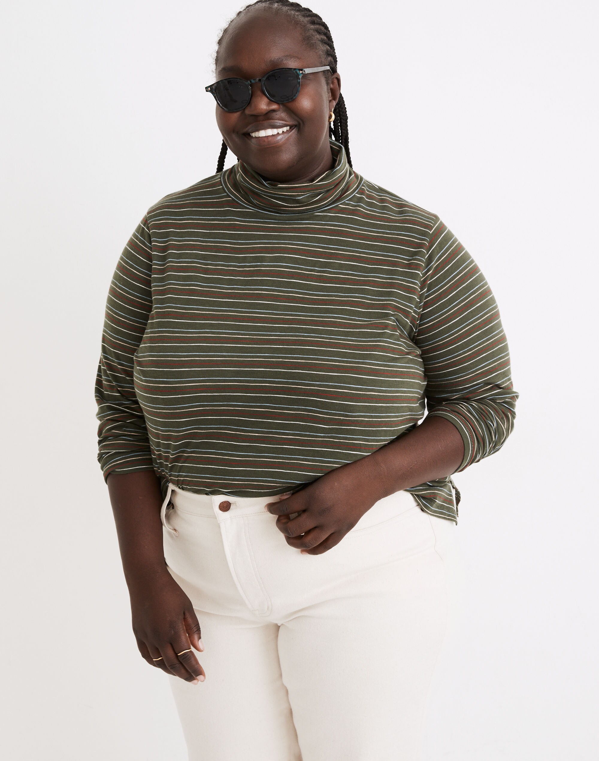 Plus Whisper Cotton Turtleneck in Ivorton Stripe