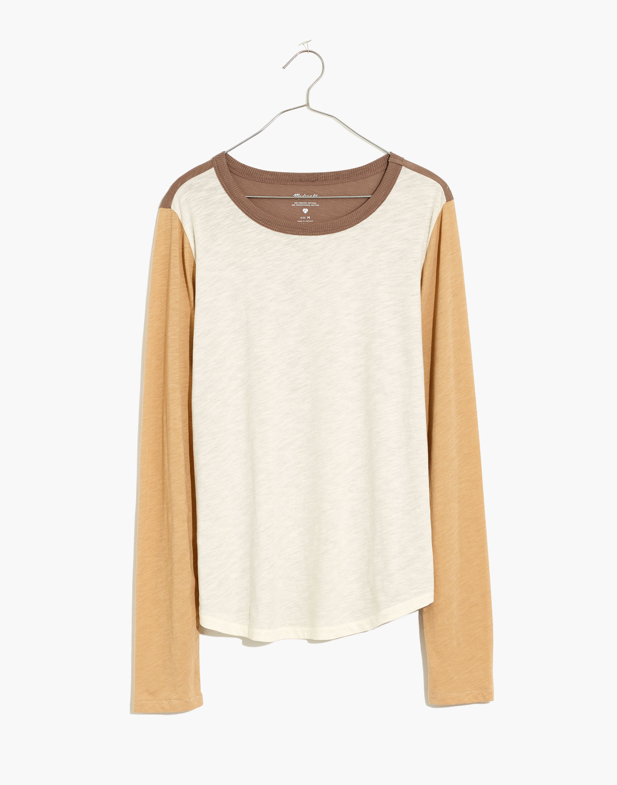 Plus Whisper Cotton Rib-Crewneck Long-Sleeve Tee in Colorblock