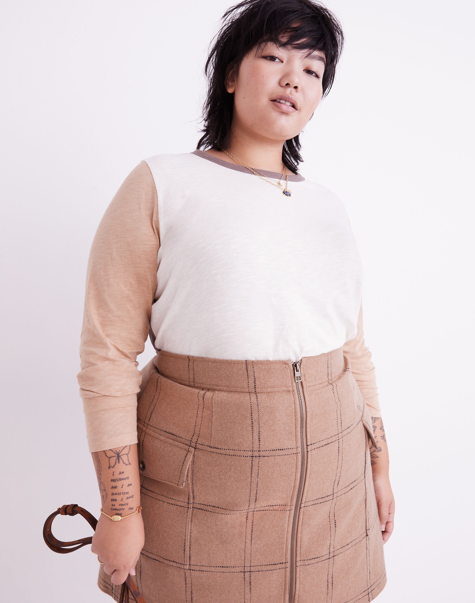 plus whisper cotton rib-crewneck long-sleeve tee in colorblock