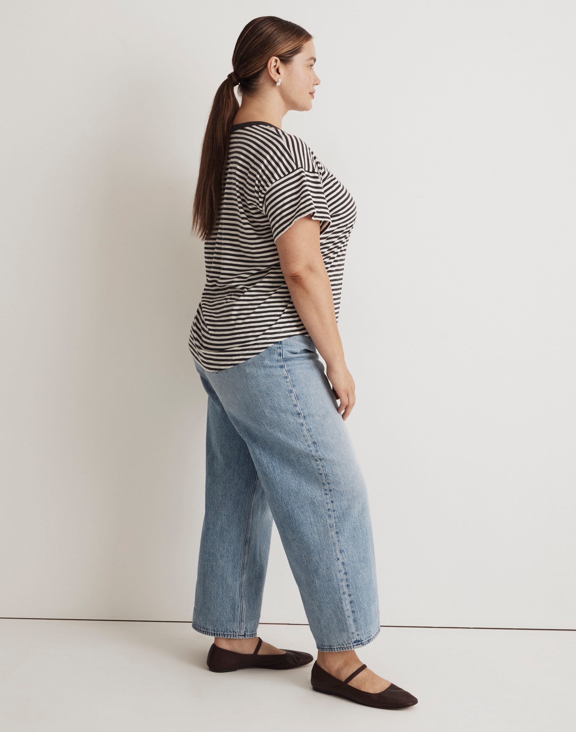 Plus Whisper Cotton Rib-Crewneck Tee in Tierney Stripe