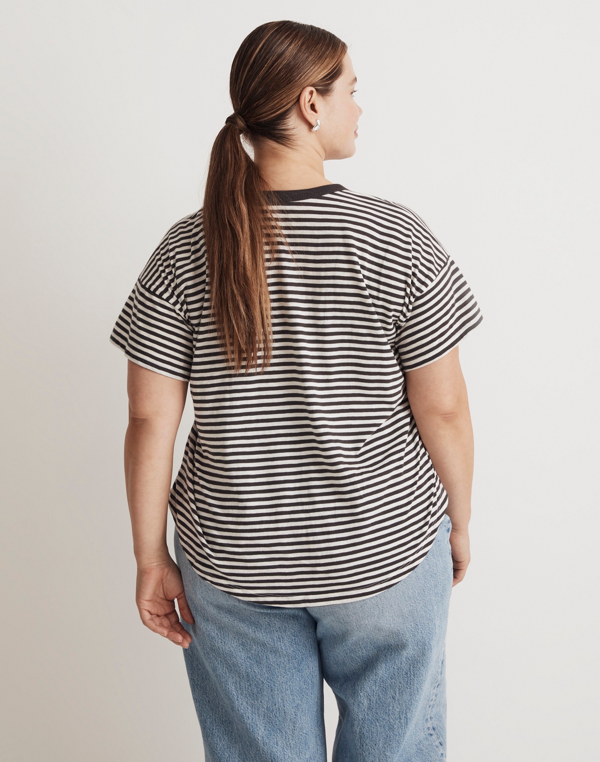 Plus Whisper Cotton Rib-Crewneck Tee in Tierney Stripe