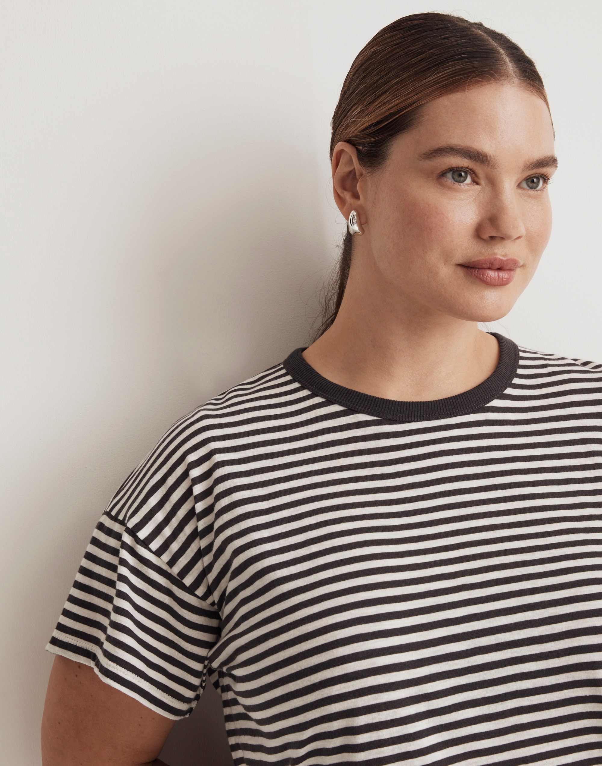 Plus Whisper Cotton Rib-Crewneck Tee in Tierney Stripe