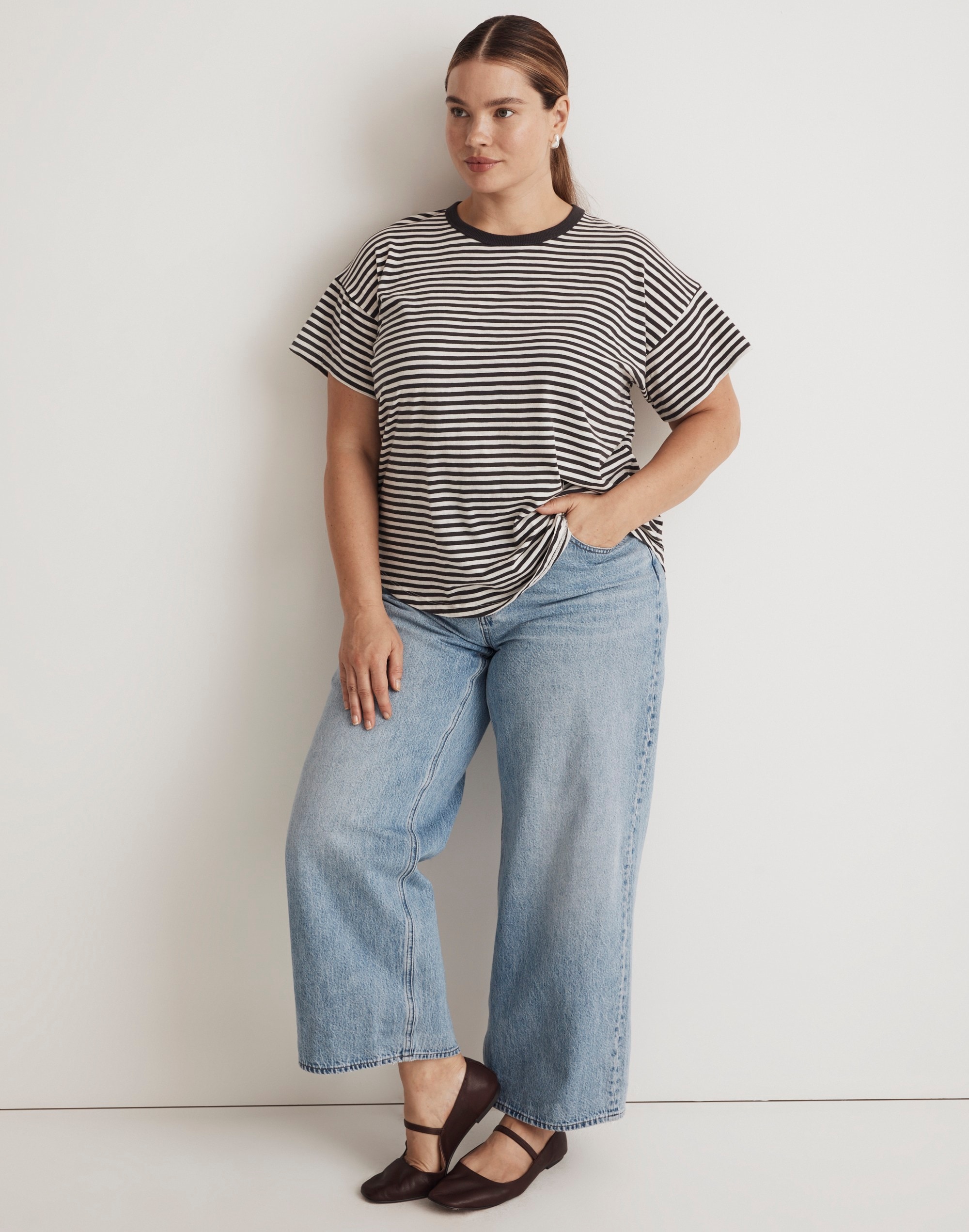 Plus Whisper Cotton Rib-Crewneck Tee in Tierney Stripe