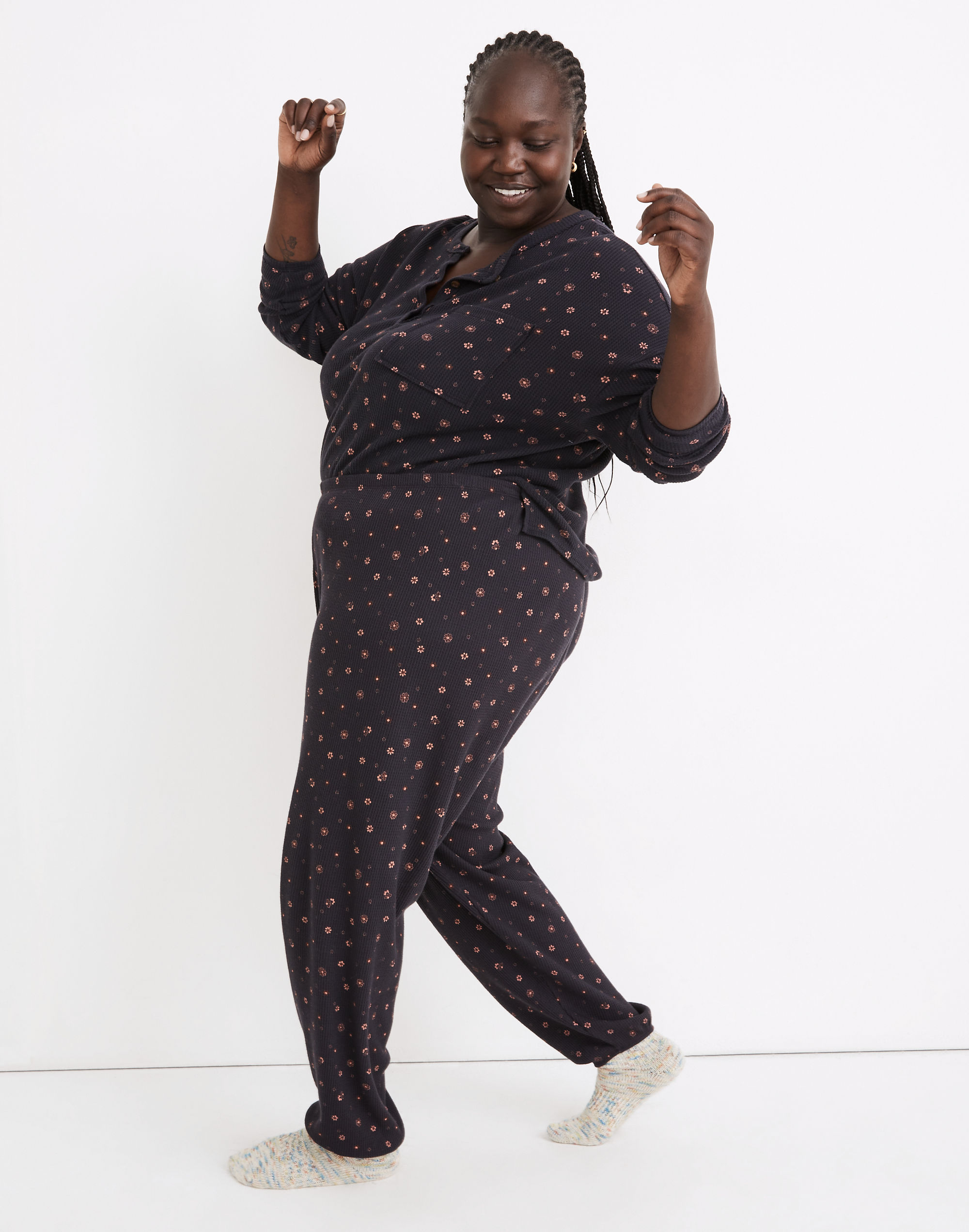 Plus Waffle Knit Pajama Sweatpants in Bandana Floral