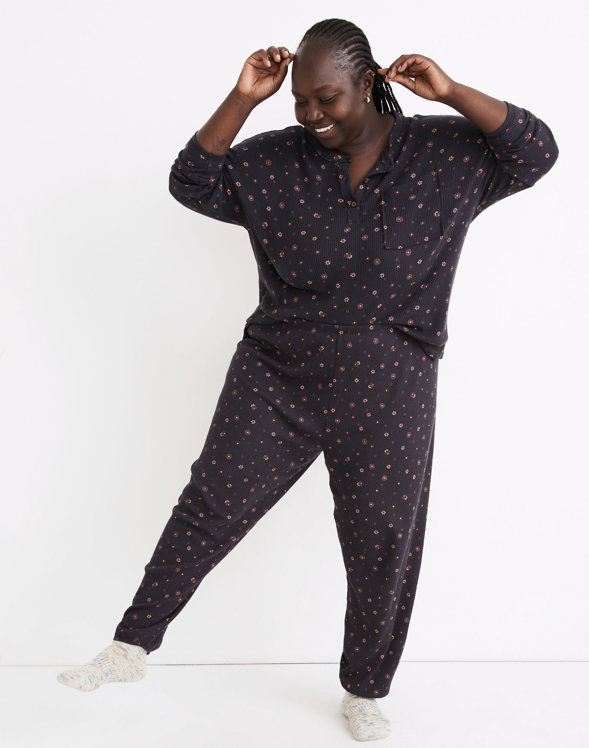 Plus Waffle Knit Pajama Sweatpants in Bandana Floral