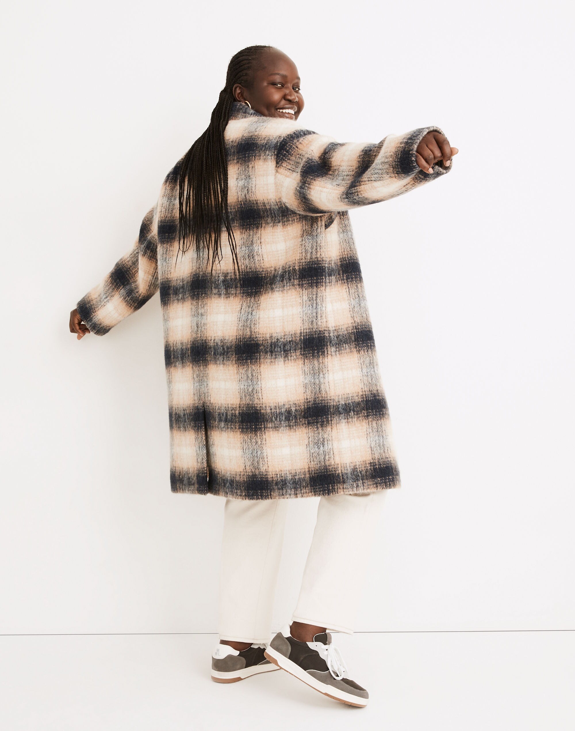 Plus Courton Cocoon Coat in Plaid