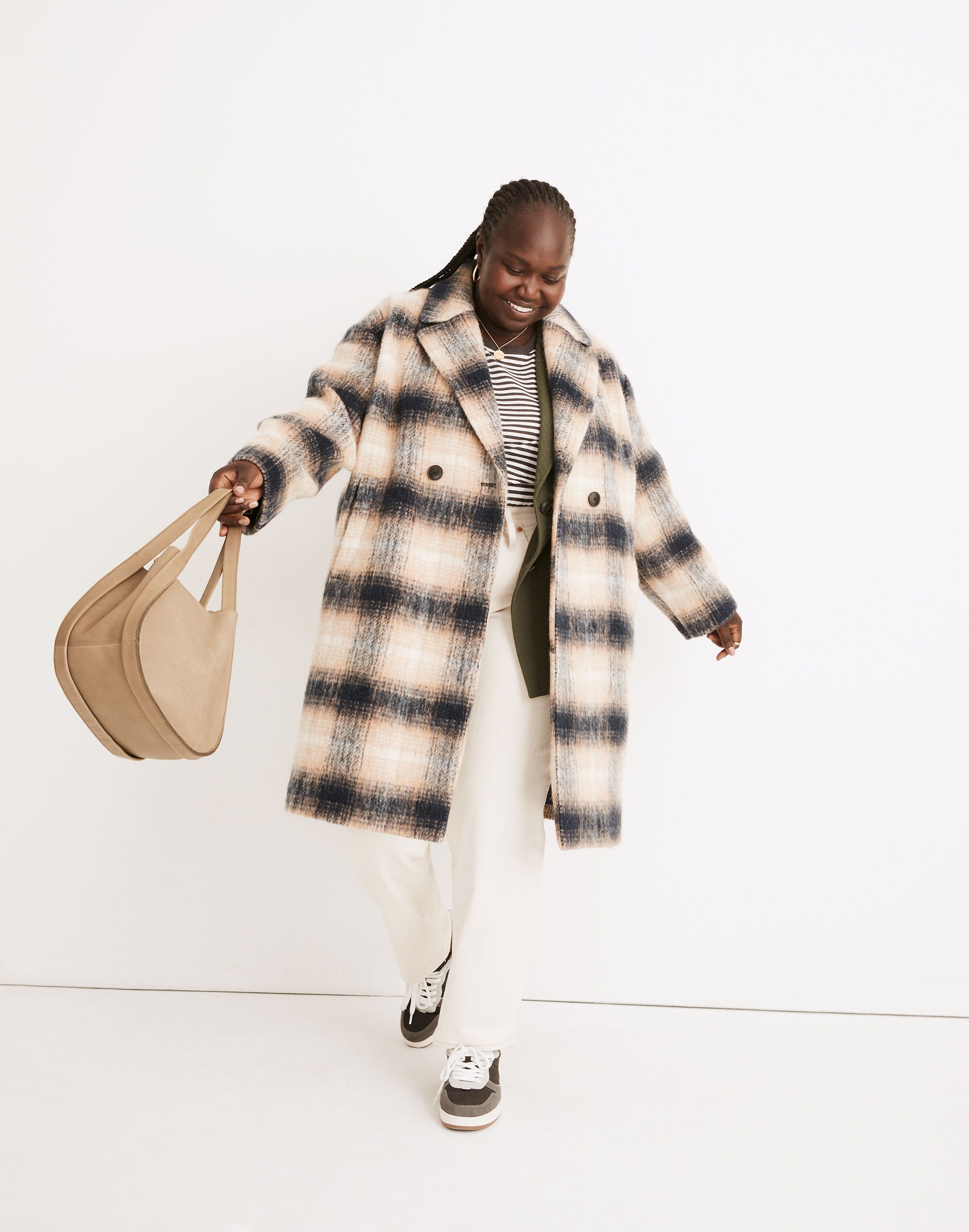 plus courton cocoon coat in plaid