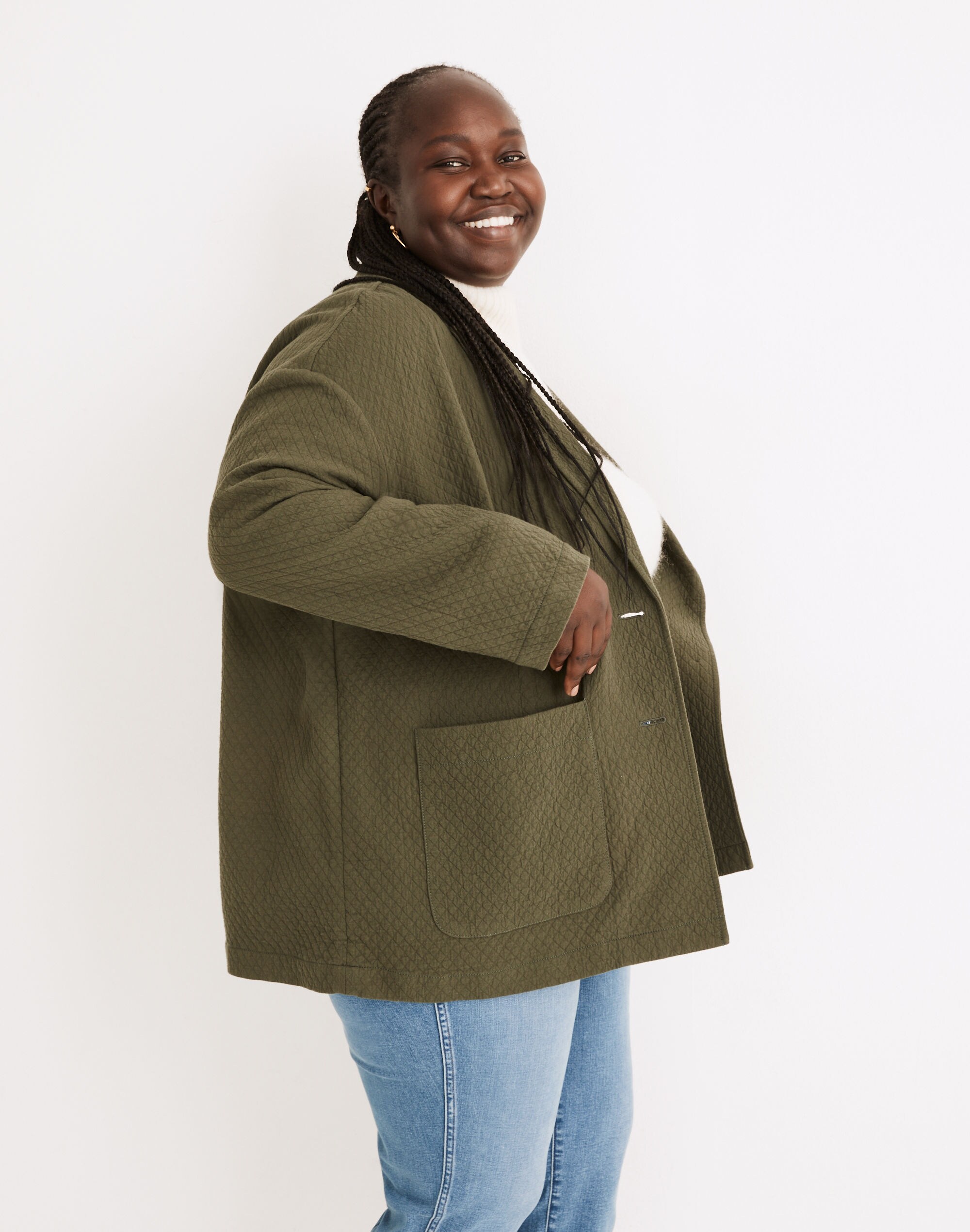 Plus Diamond Jacquard Shaw Blazer