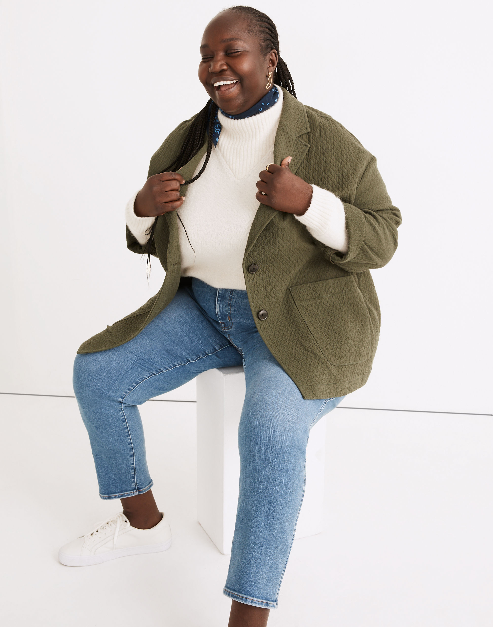 Plus Diamond Jacquard Shaw Blazer