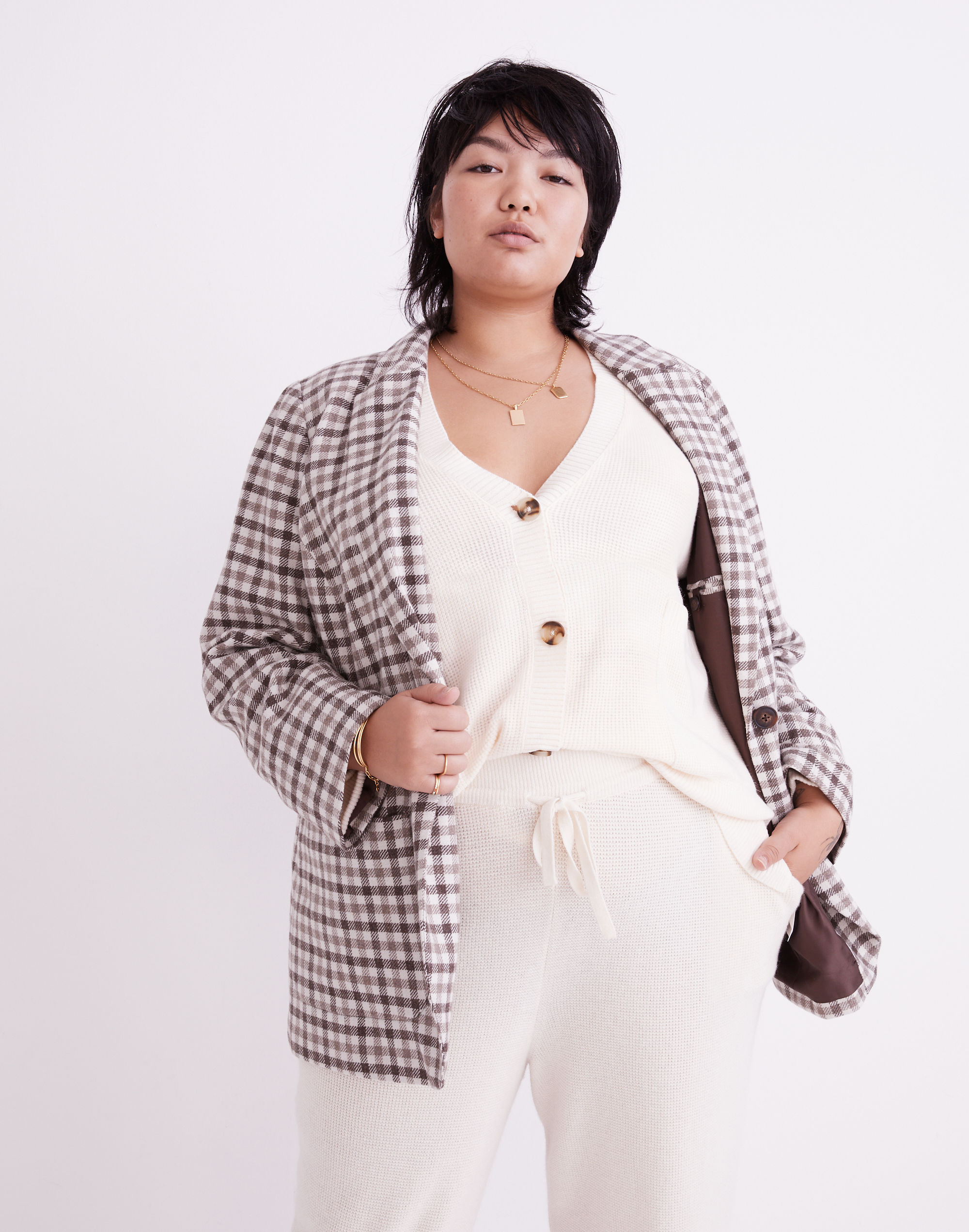 plus larsen blazer in undyed check