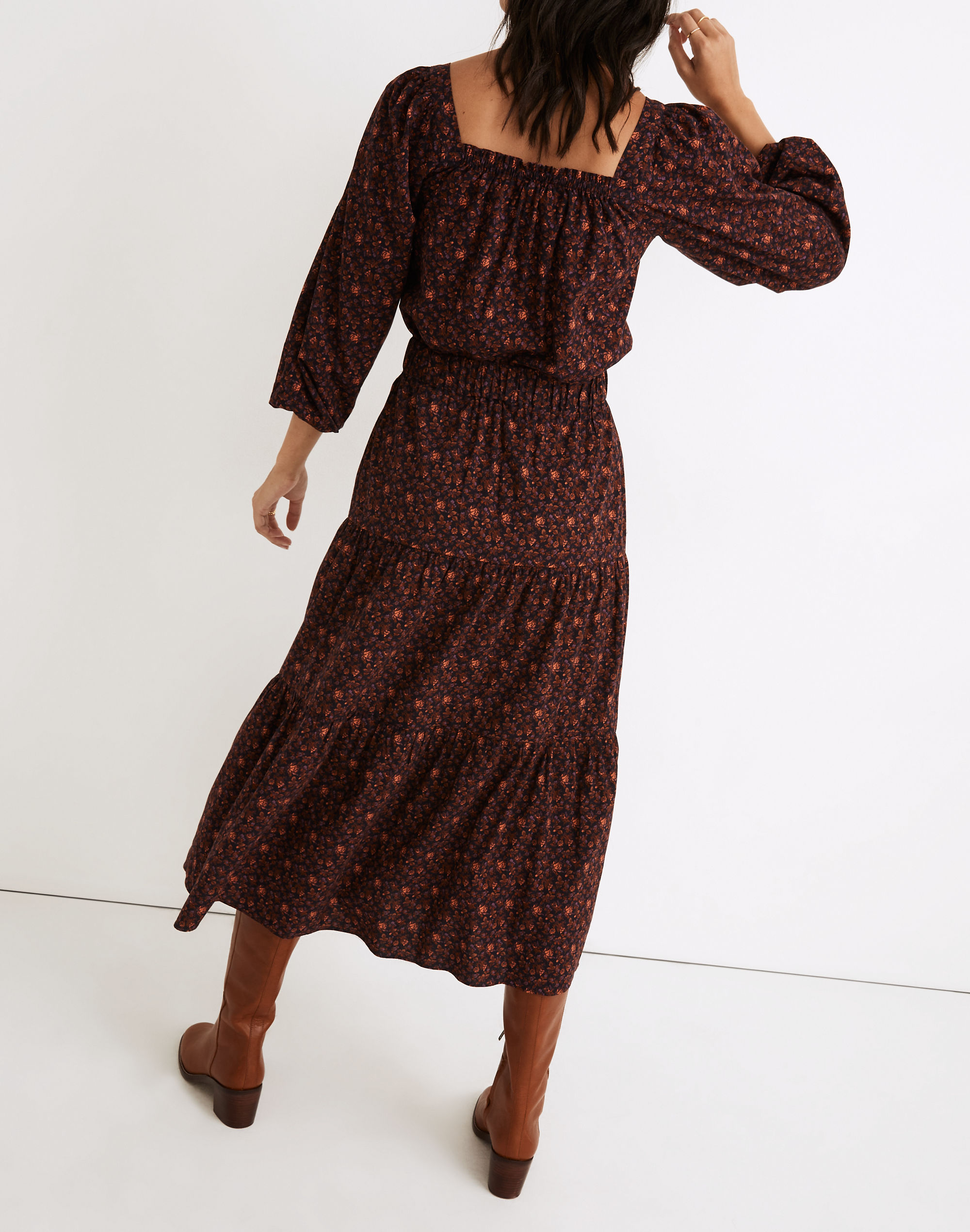 Pull-On Tiered Maxi Skirt in Orchard Floral