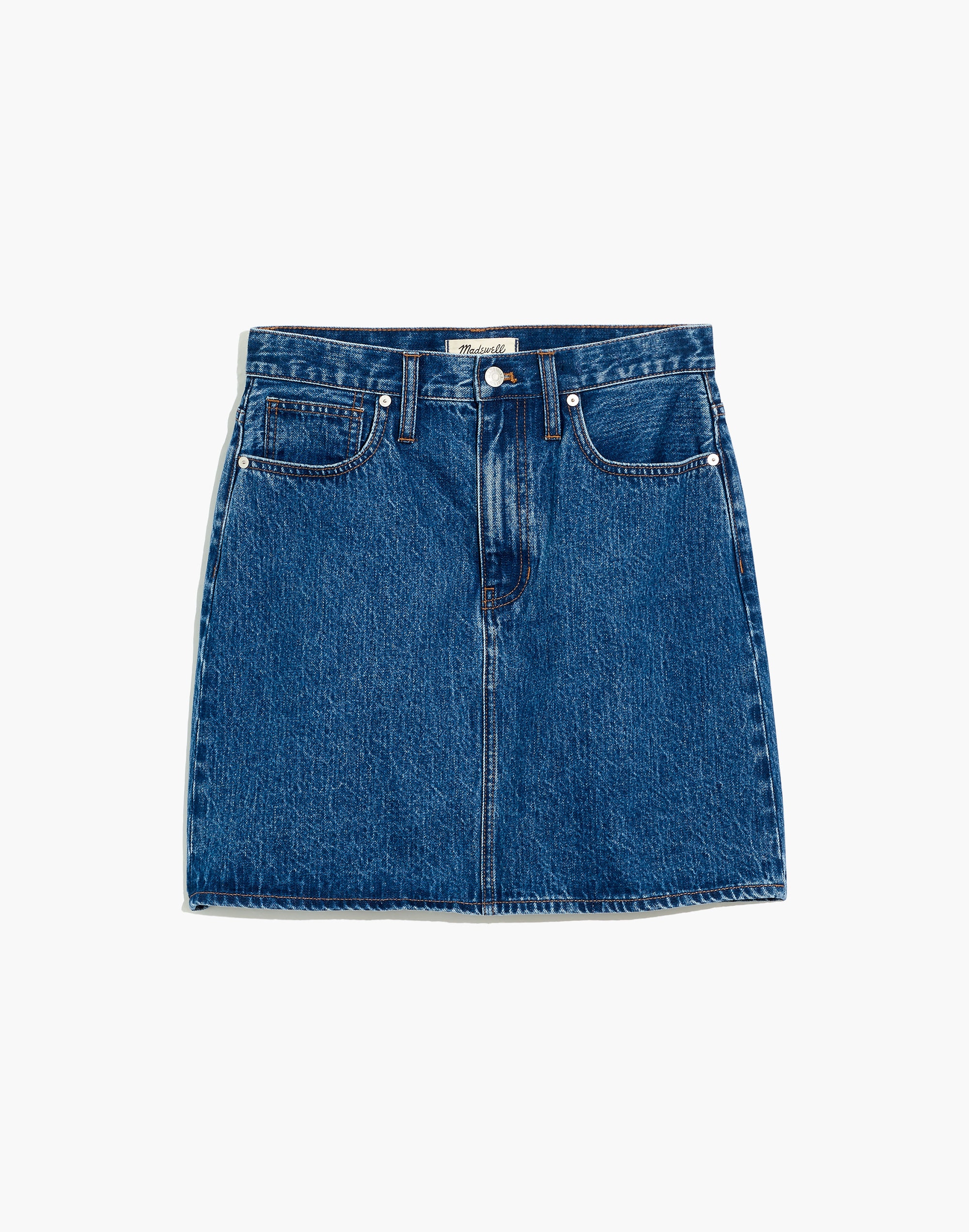 Rigid Denim High-Waist Straight Mini Skirt in Delevan Wash
