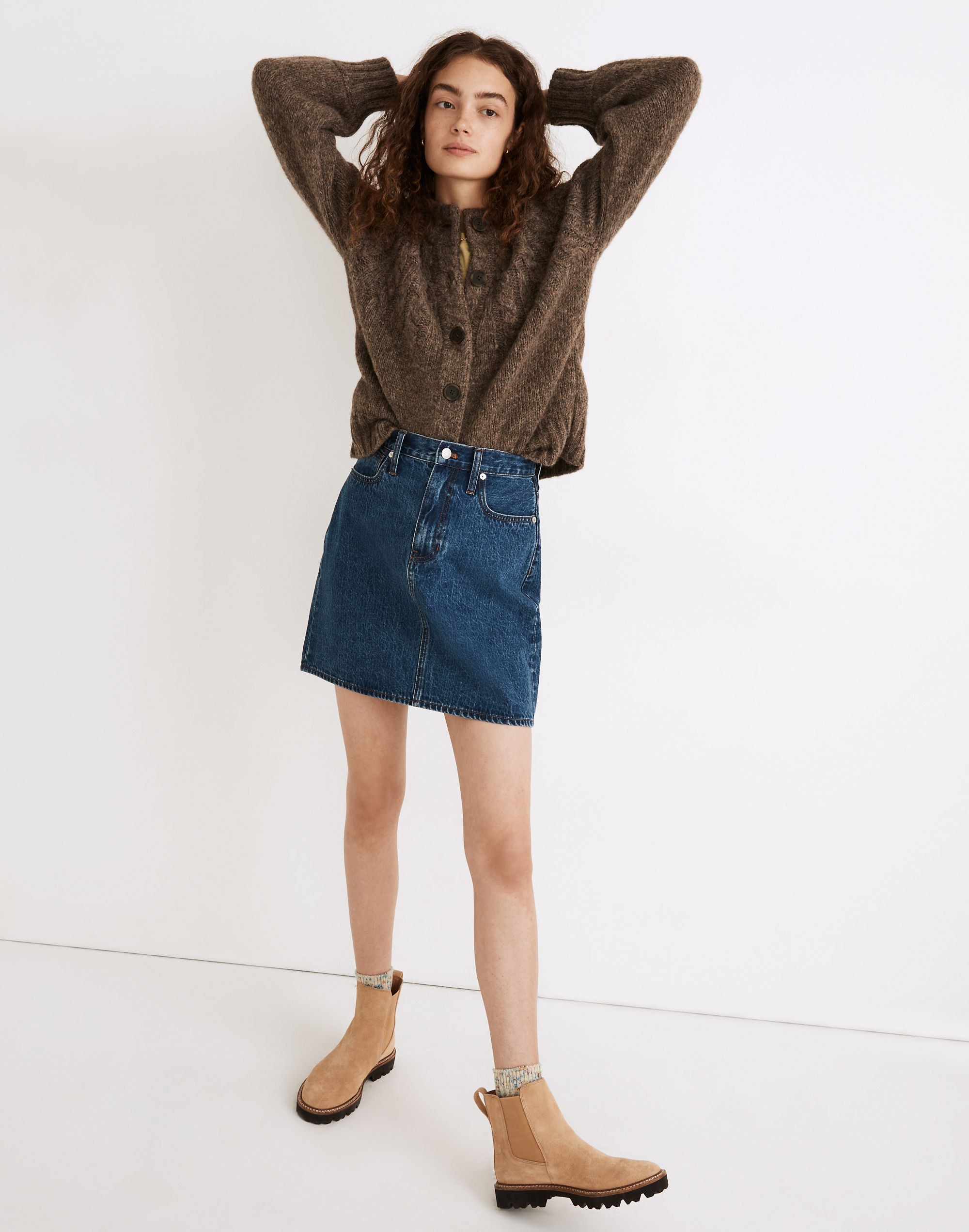 Rigid Denim High-Waist Straight Mini Skirt in Delevan Wash
