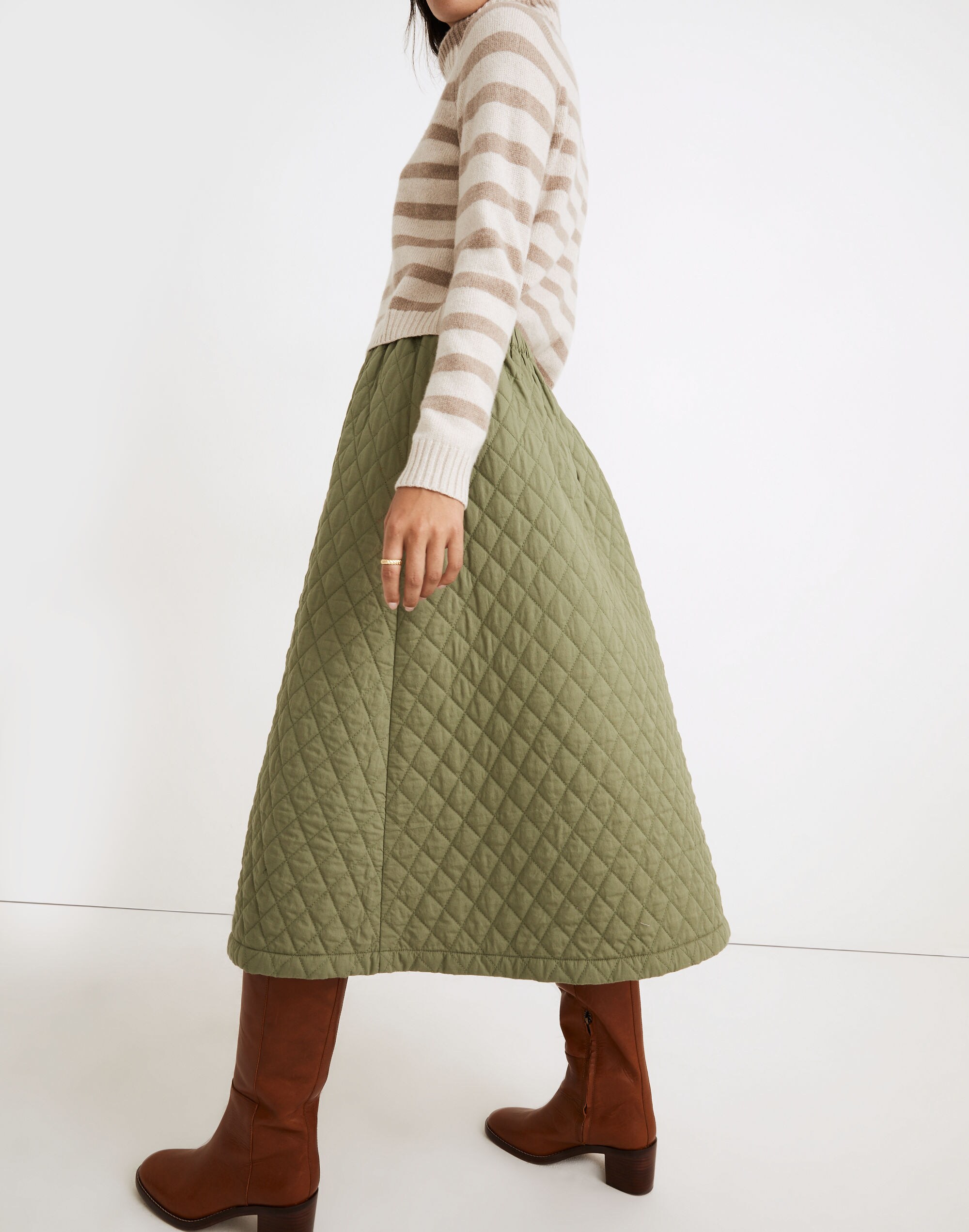 Quilted A-Line Midi Skirt