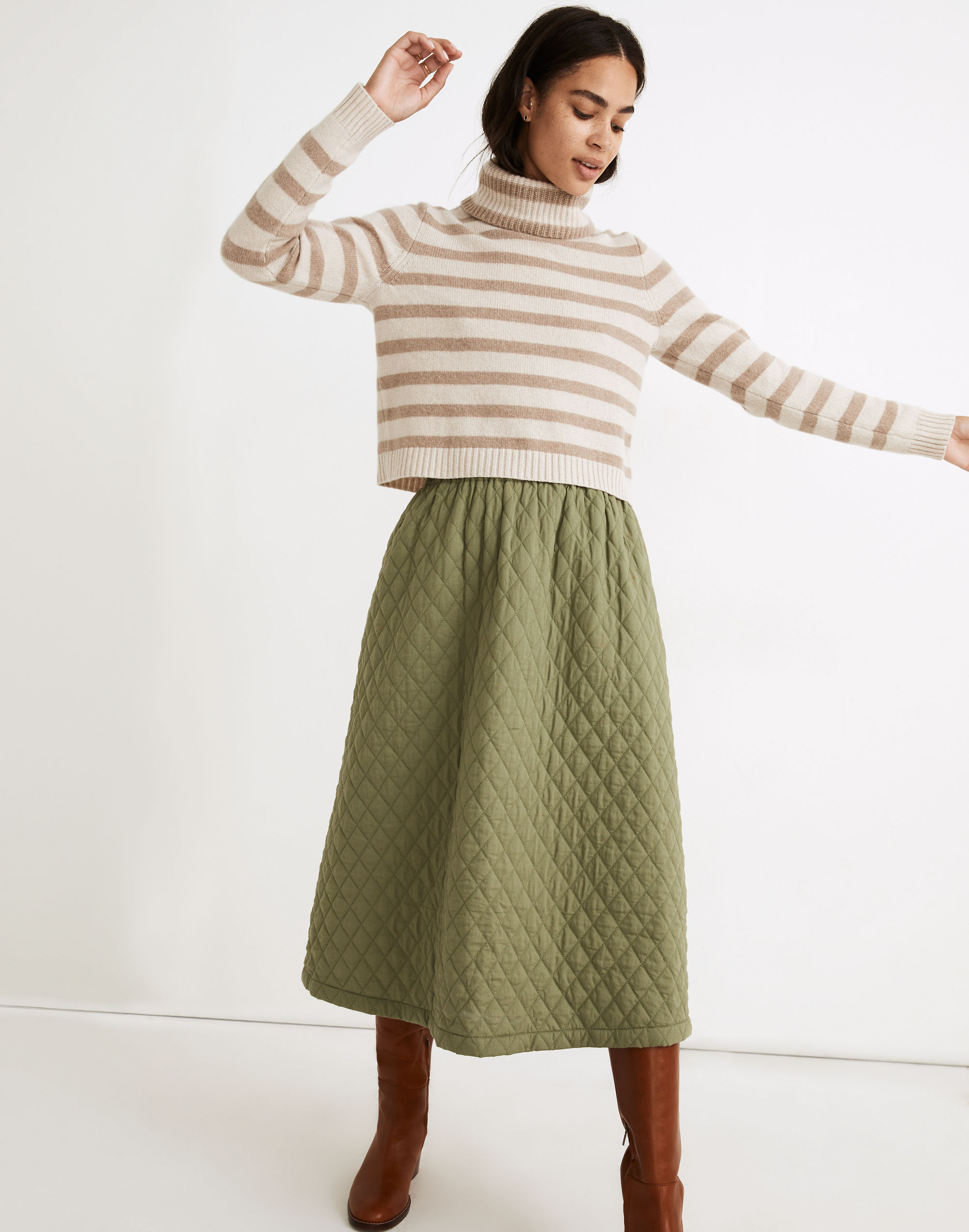 quilted a-line midi skirt