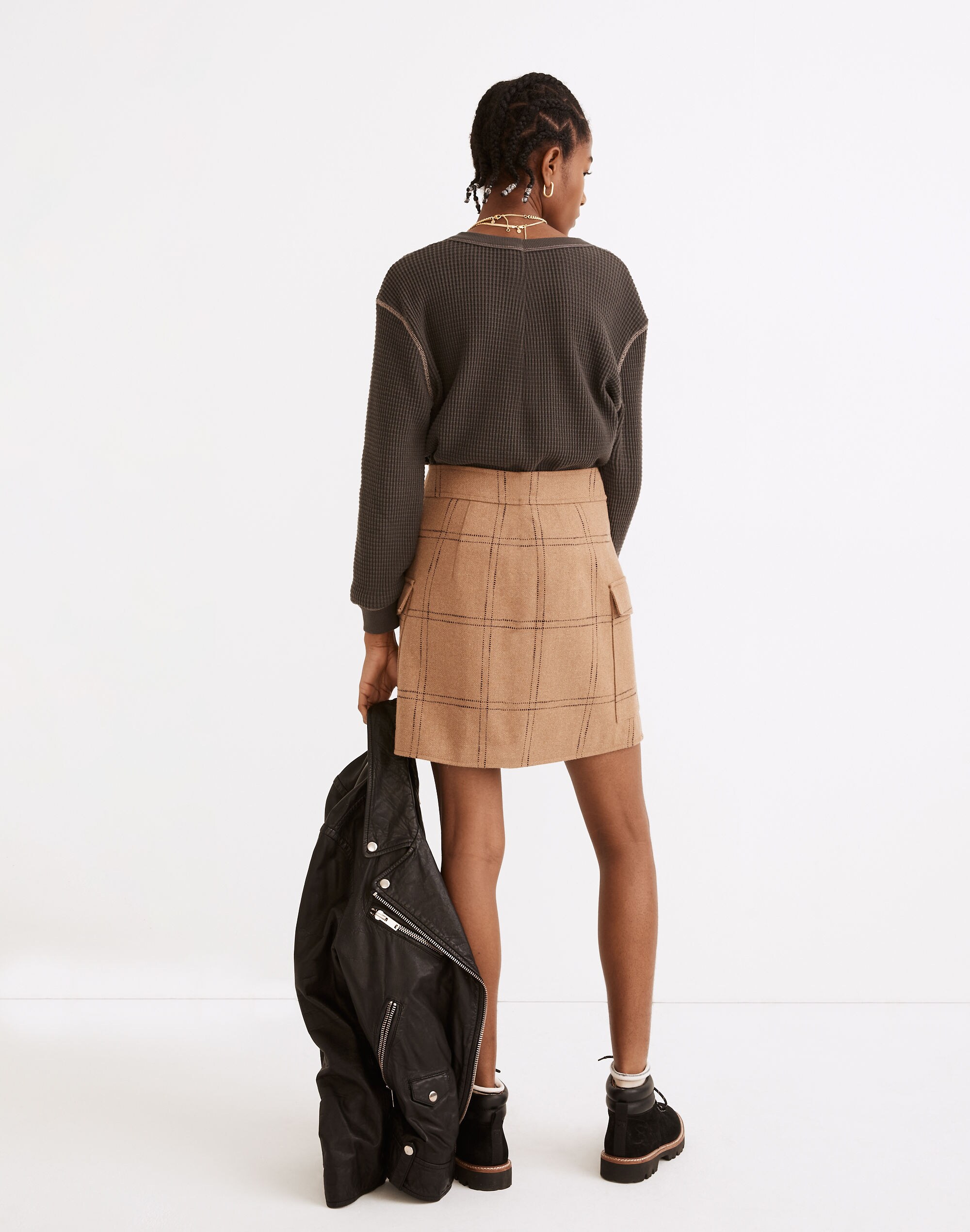 (Re)sourced Zip-Front Mini Skirt in Windowpane