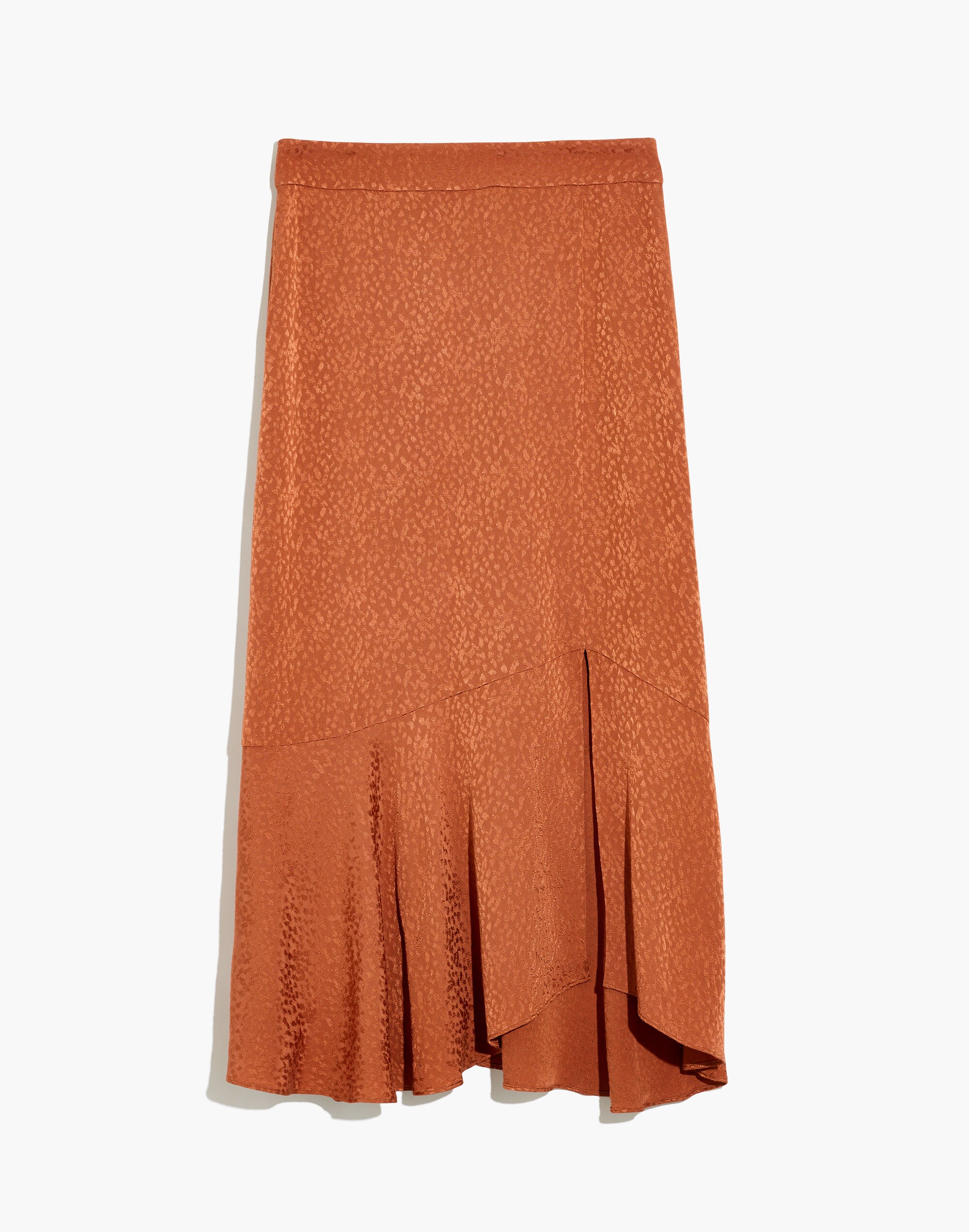 Flounce-Hem Midi Skirt in Cheetah Jacquard