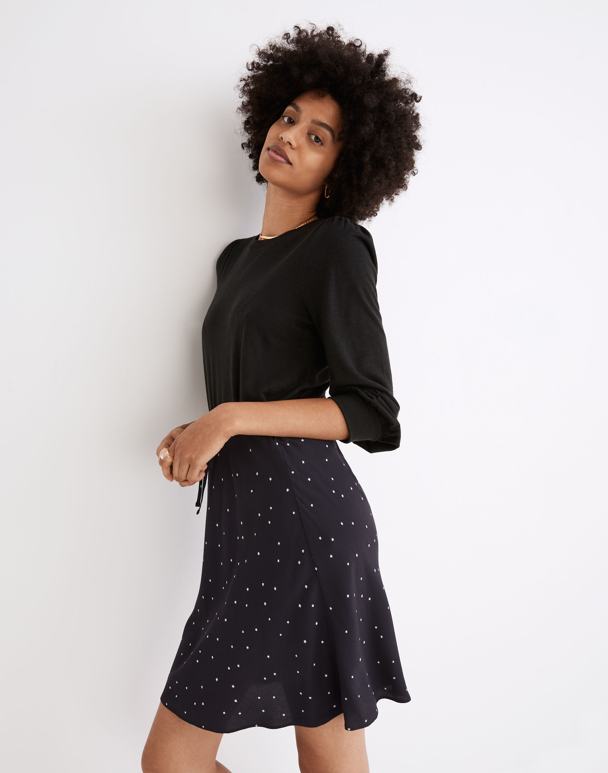 Drawstring Mini Slip Skirt in Night Stars