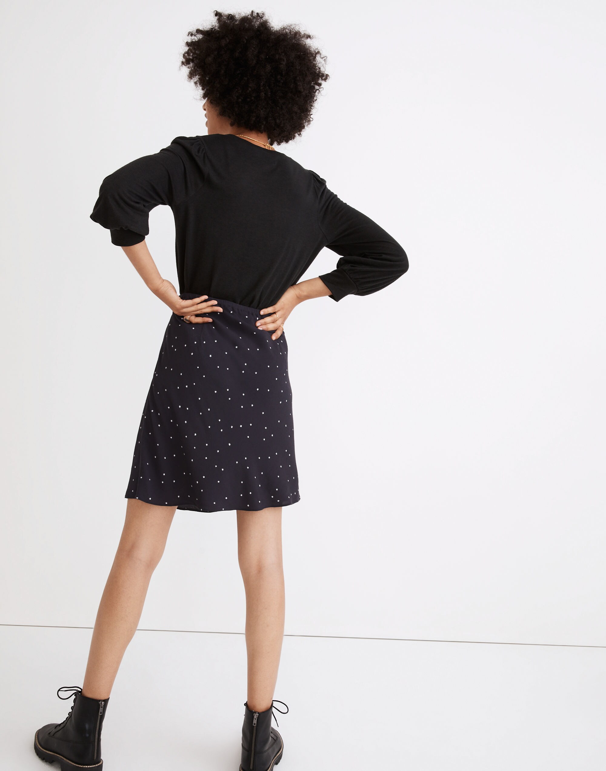 Drawstring Mini Slip Skirt in Night Stars